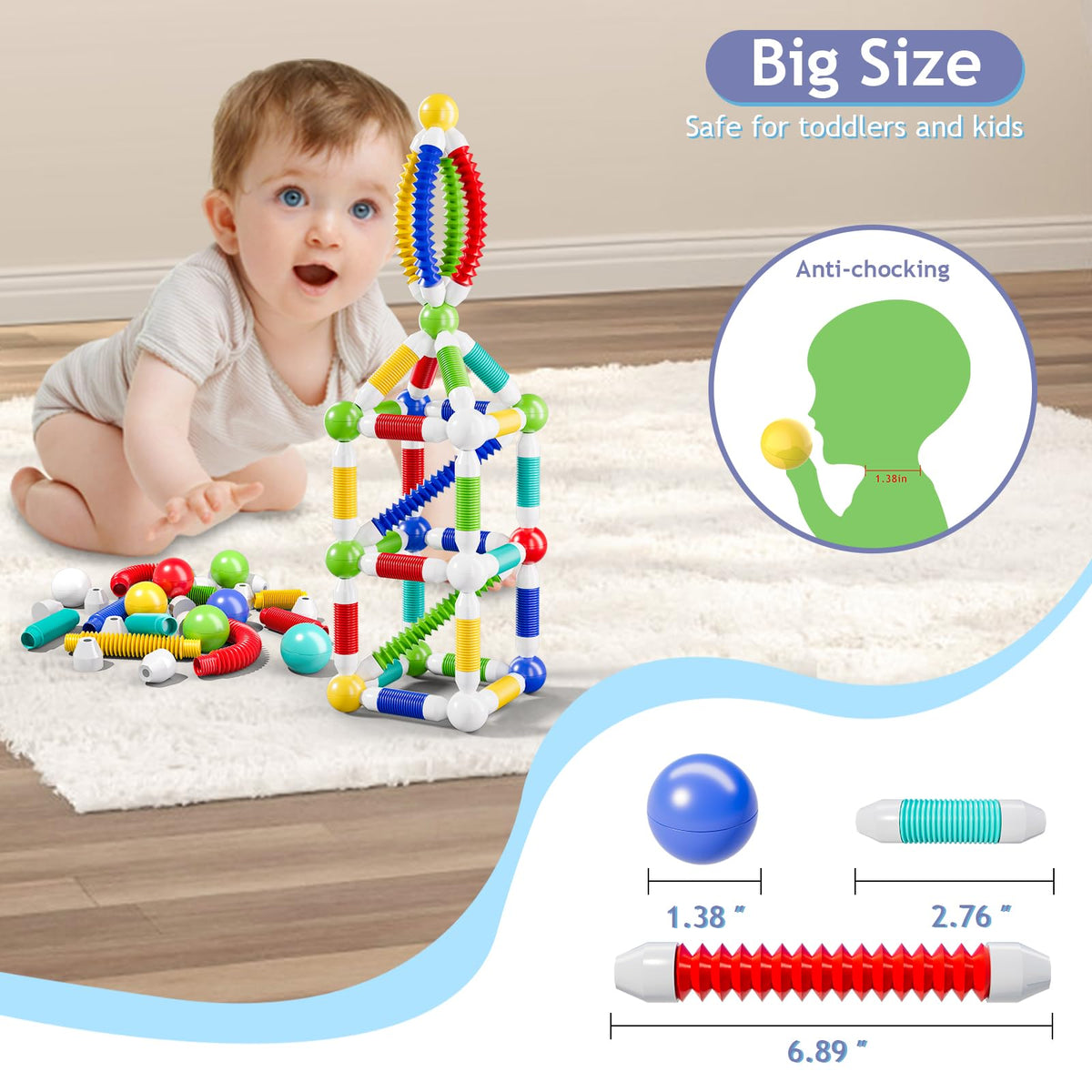 BIGRANK Magnetic Building Blocks – 36 Pcs Pop Tubes & Balls STEM Toy for Kids 3+ | Sensory & Montessori