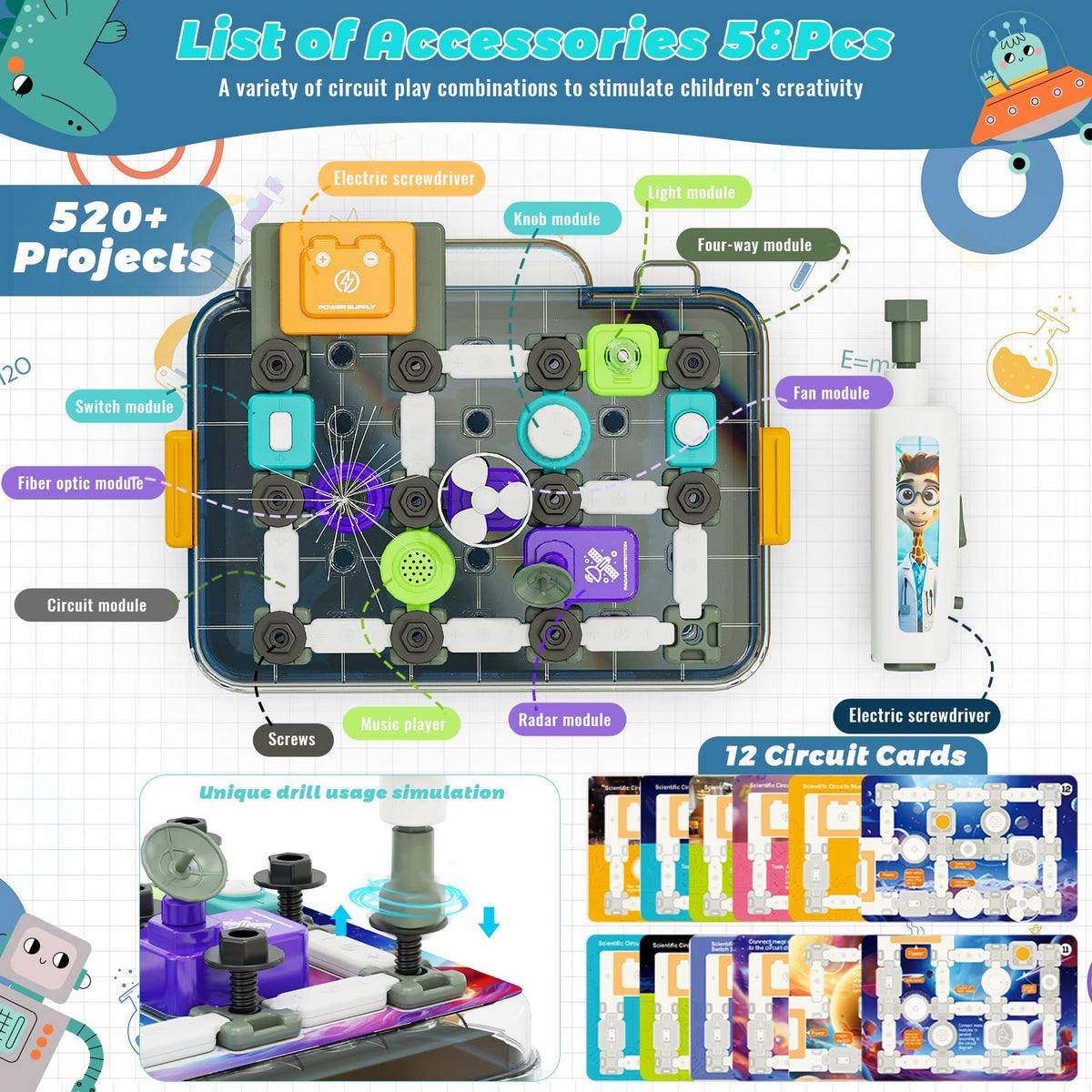 BIGRANK Science Kits for Kids 5-12 | 58 Circuit Parts, 520+ Projects, Portable STEM Toys