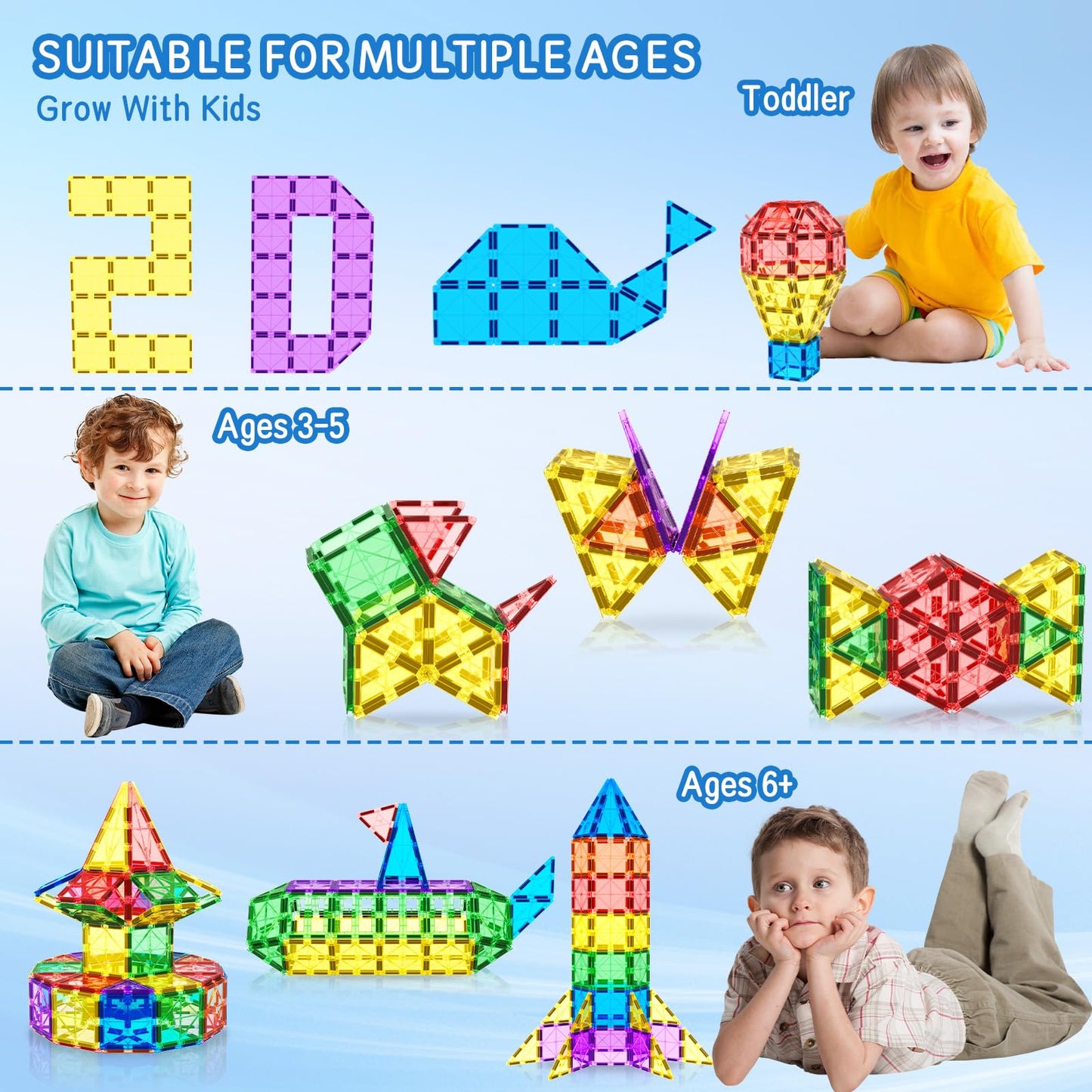 BigShu Magnetic Tiles for Kids 3+ | Montessori-Style Magnet Blocks & STEM Play