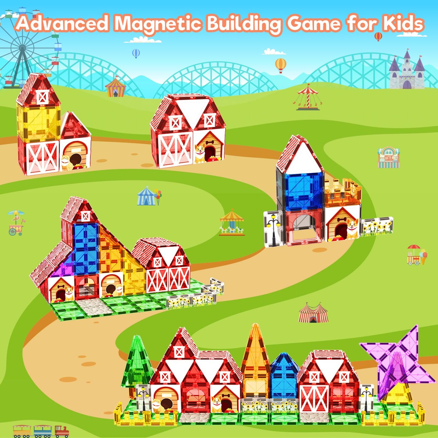 BigShu Magnetic Tiles Toddler Toys – Garden Farm Animal Set | Montessori STEM Blocks for 3-6 Year Olds