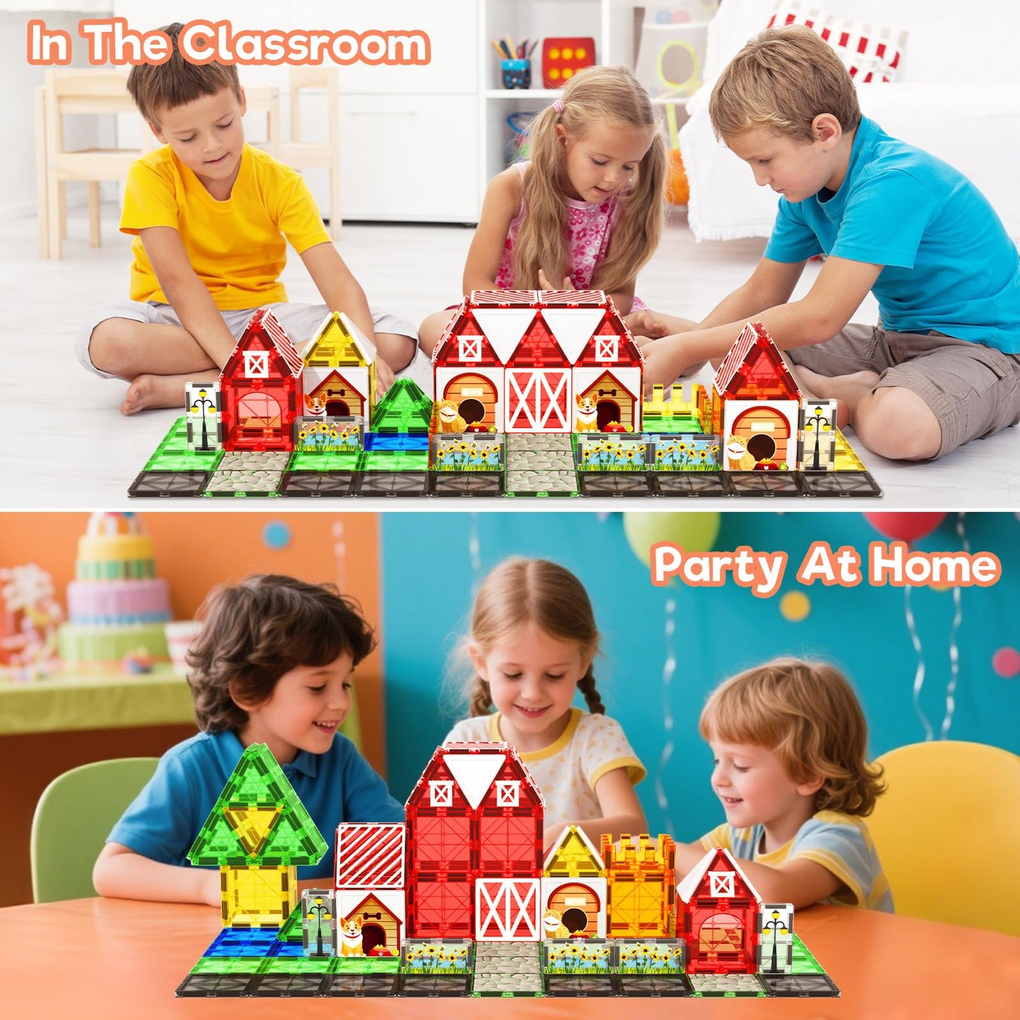 BigShu Magnetic Tiles Toddler Toys – Garden Farm Animal Set | Montessori STEM Blocks for 3-6 Year Olds