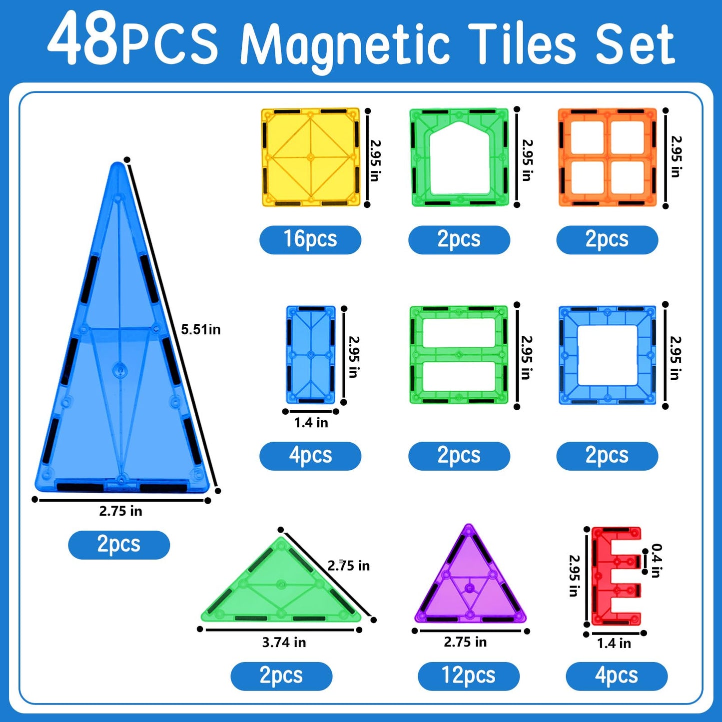 BigShu Magnetic Tiles for Kids 3+ | Montessori-Style Magnet Blocks & STEM Play