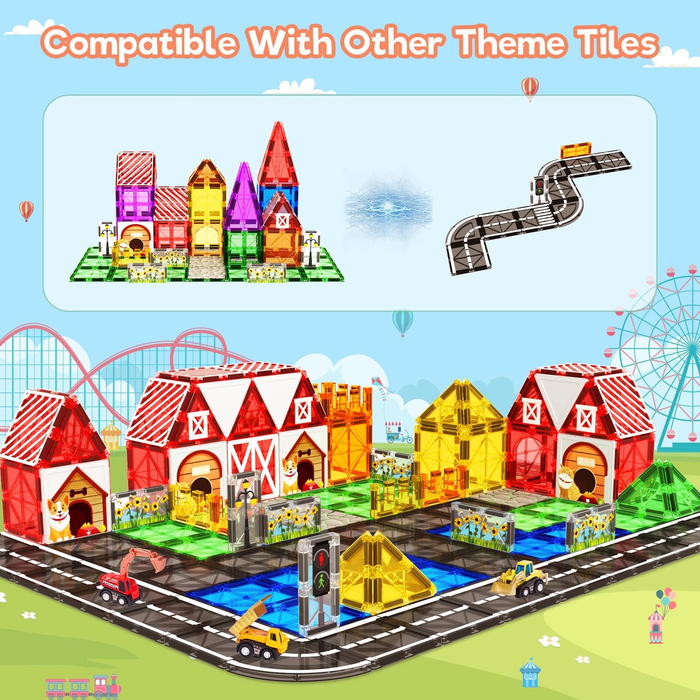 BigShu Magnetic Tiles Toddler Toys – Garden Farm Animal Set | Montessori STEM Blocks for 3-6 Year Olds