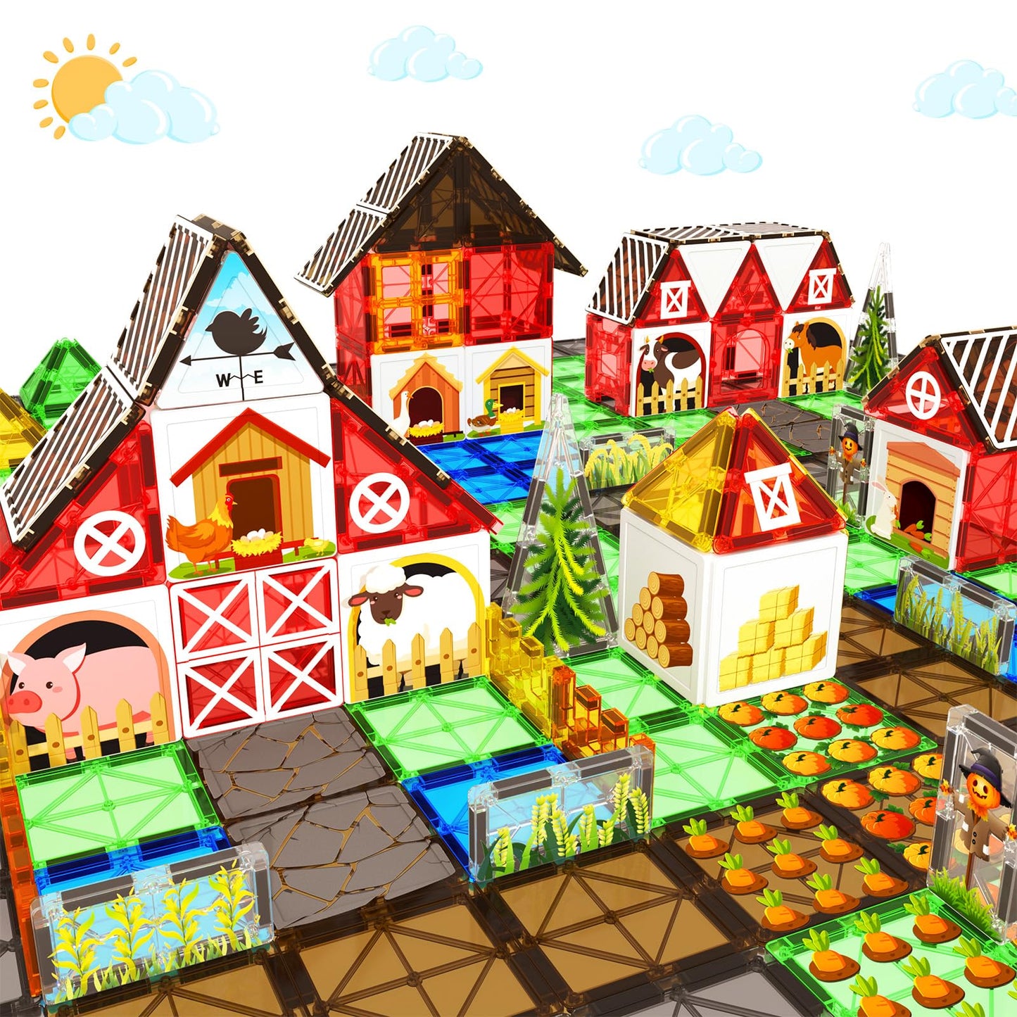 BigShu Magnetic Tiles Farm Animal Toys Set – Montessori STEM Blocks for 3+ Kids