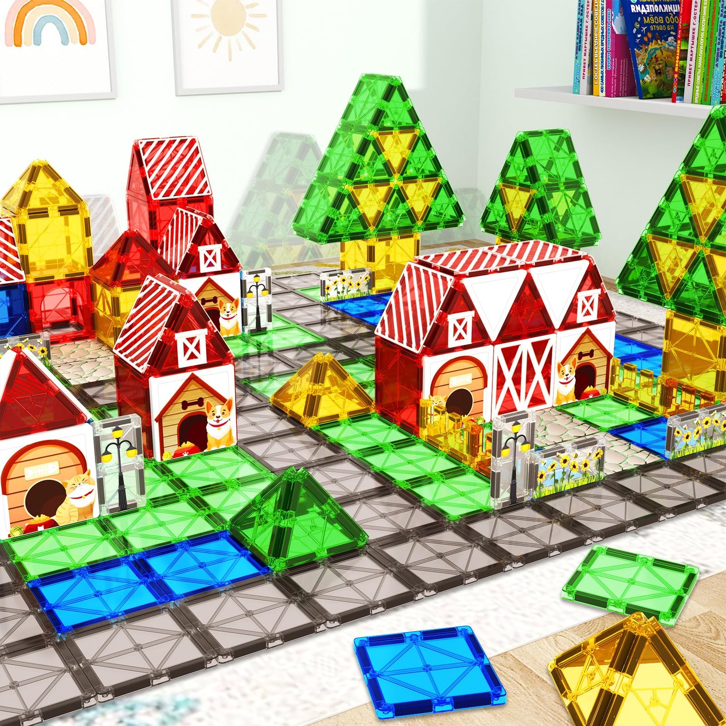 BigShu Magnetic Tiles Toddler Toys – Garden Farm Animal Set | Montessori STEM Blocks for 3-6 Year Olds