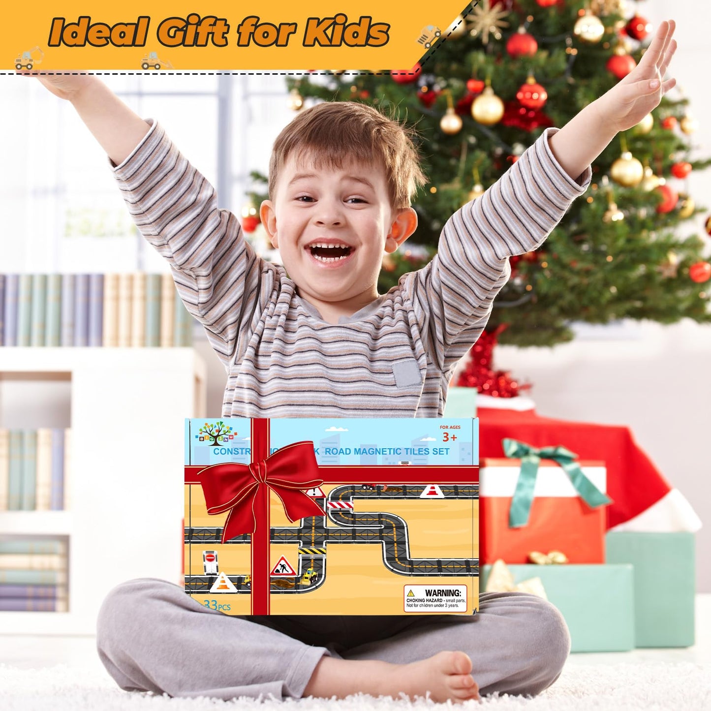 BigShu Magnetic Tiles Road Printing Innovation Set – 30 Road Tiles & 3 Vehicles | STEM Building Toys for 3-5 Year Olds