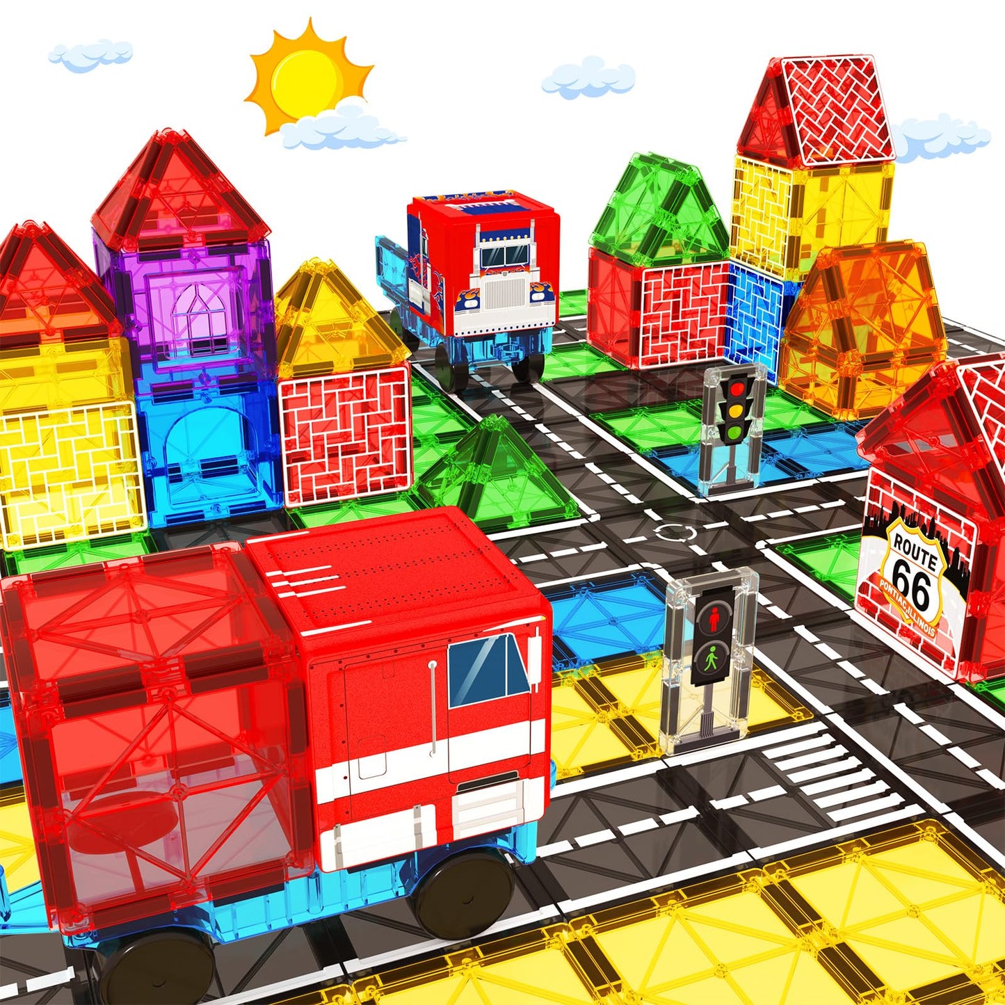 BigShu Magnetic Tiles Road Car Set – STEM Building Blocks for 3–7 Year Olds
