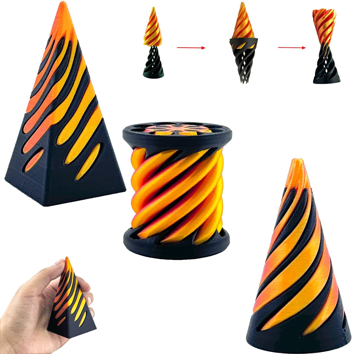 Bigted 3-Pack Pyramid Passthrough Spiral Cone Fidget Toy