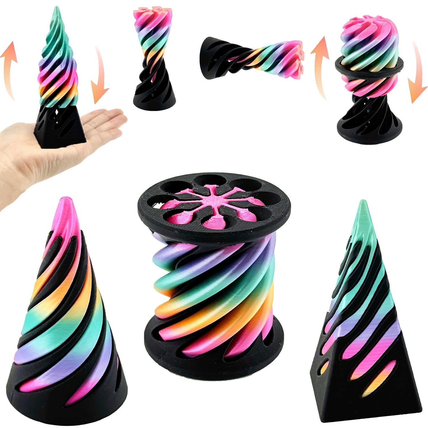 Bigted 3-Pack Spiral Cone Fidget Toy – Pyramid Passthrough Sculpture (Pink)