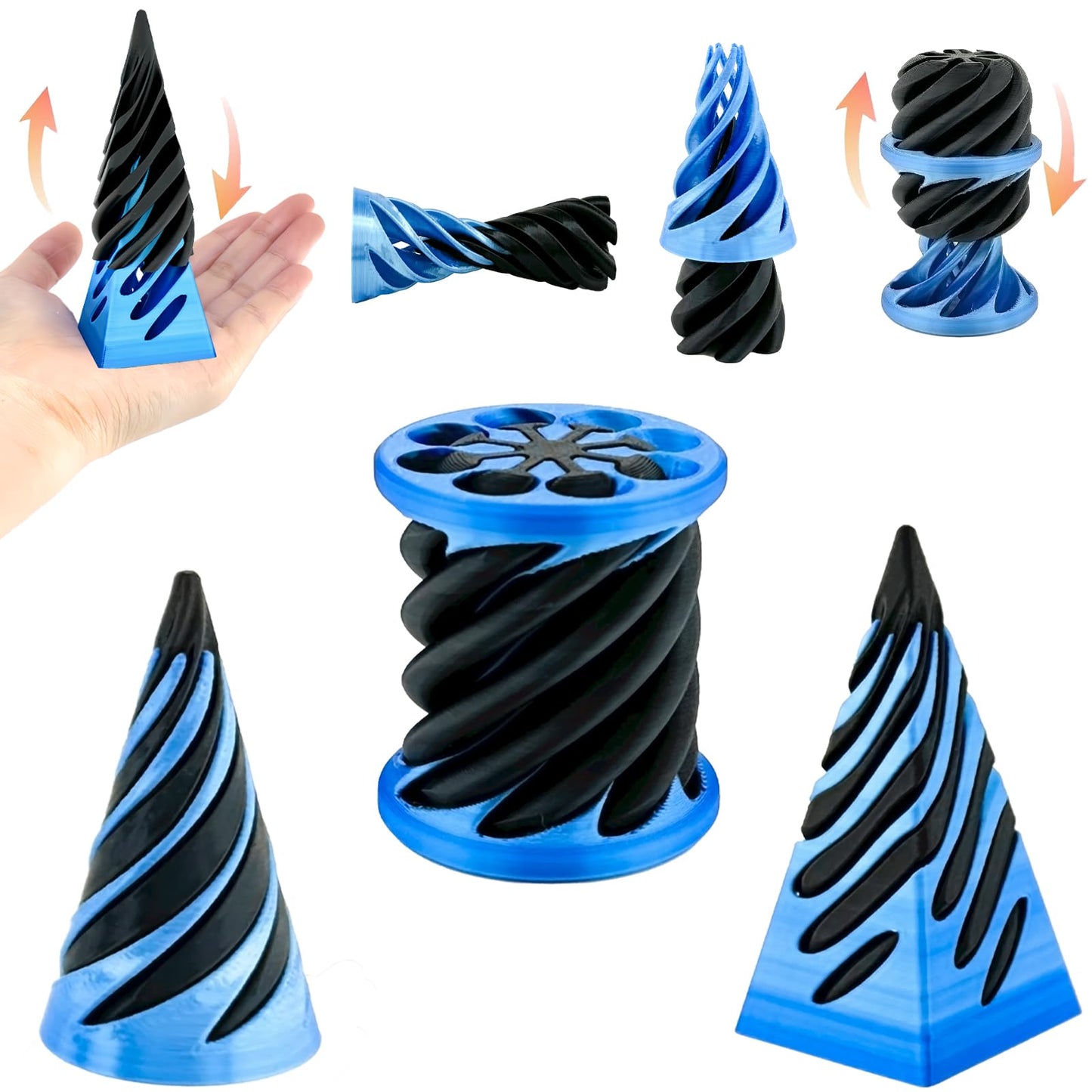 Bigted 3 Pack Spiral Cone Fidget Toy — Pyramid Passthrough (Blue)
