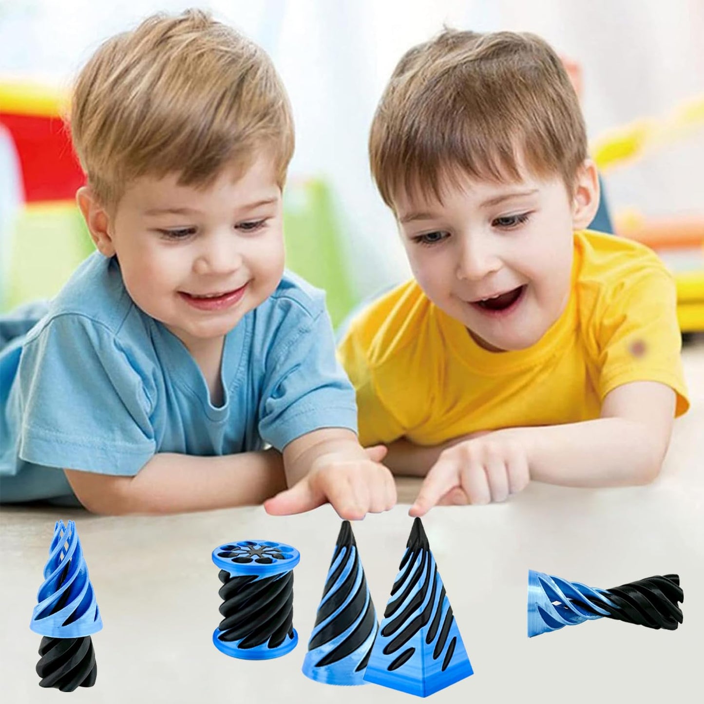 Bigted 3 Pack Spiral Cone Fidget Toy — Pyramid Passthrough (Blue)