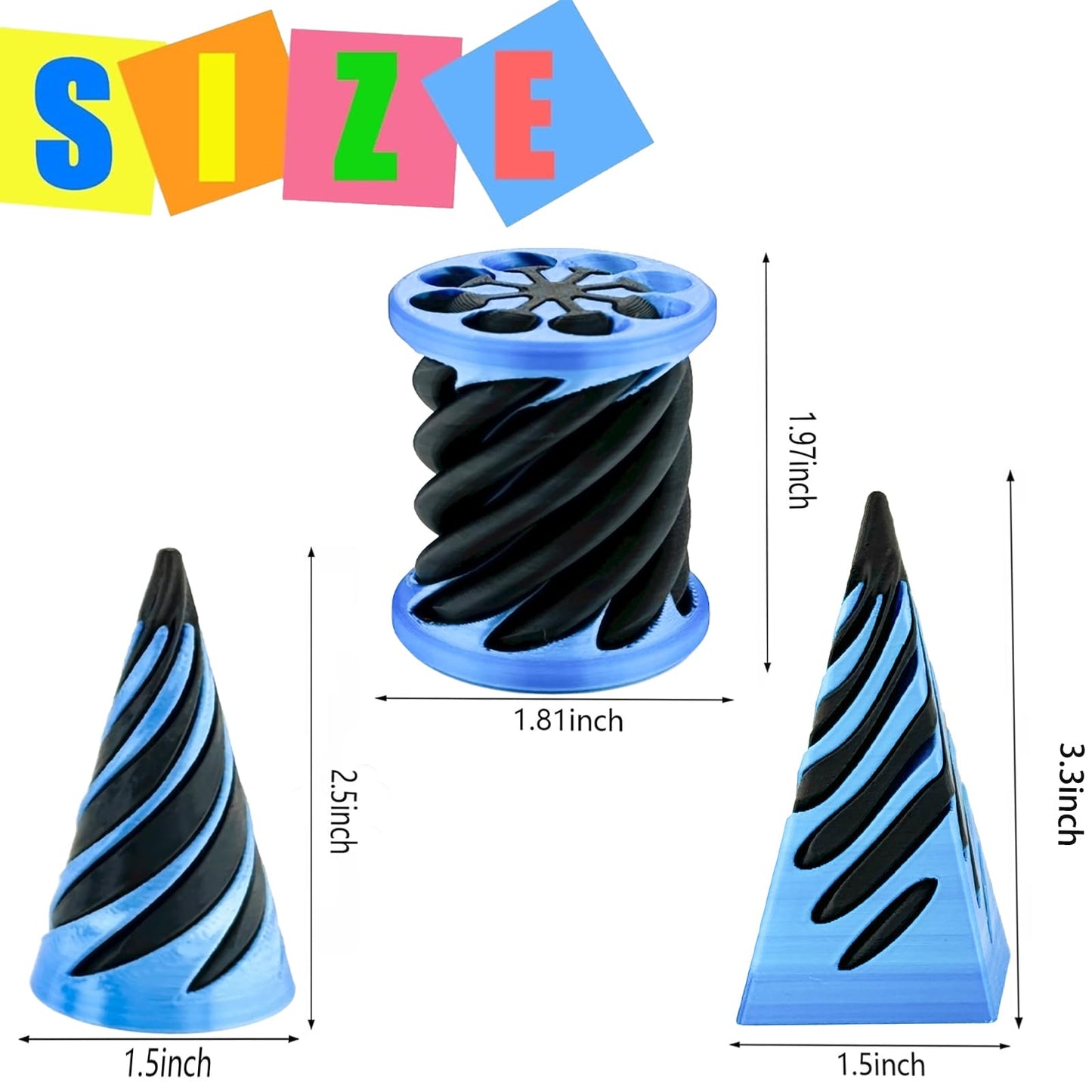 Bigted 3-Pack Spiral Cone Fidget Toy – Pyramid Passthrough Sculpture (Pink)
