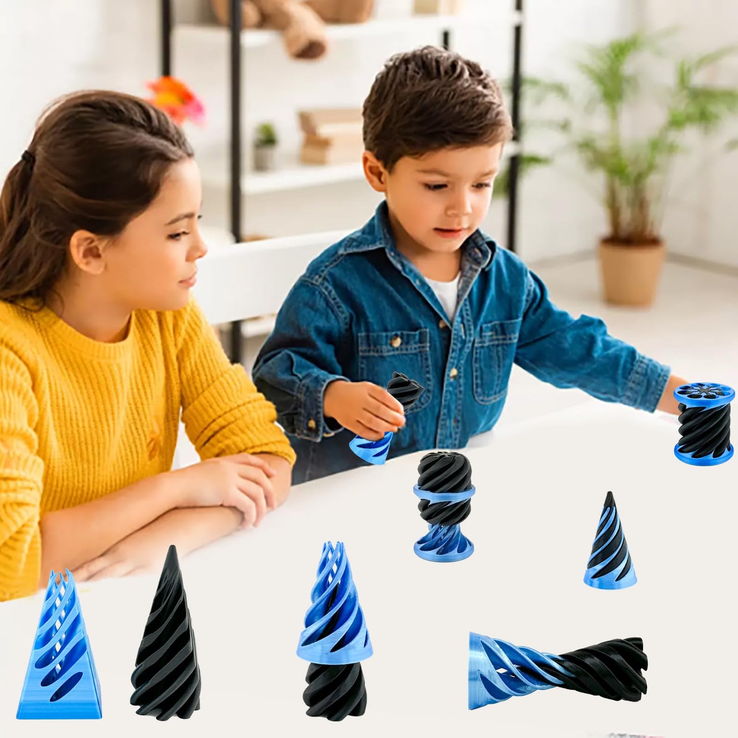 Bigted 3 Pack Spiral Cone Fidget Toy — Pyramid Passthrough (Blue)