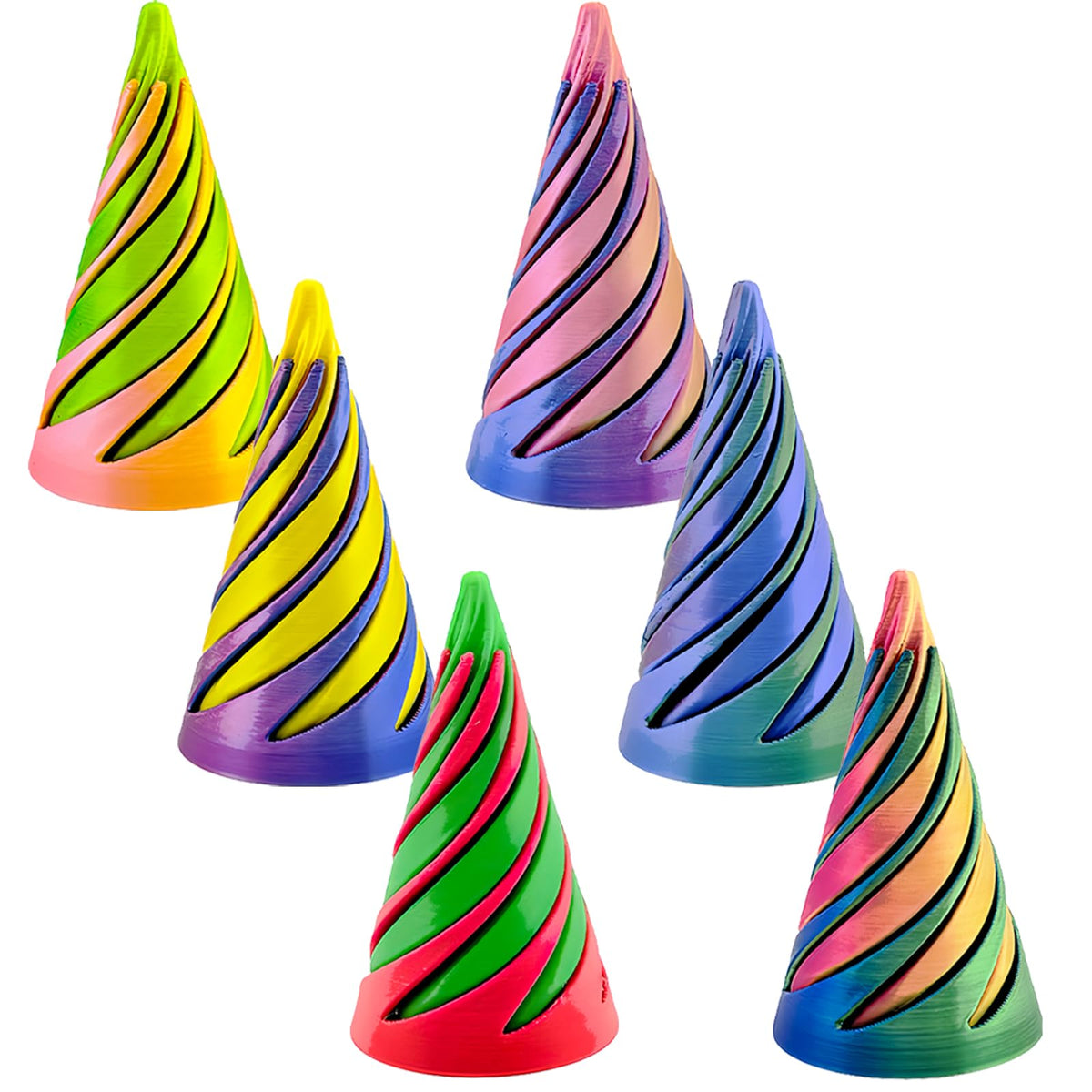Bigted 6 Pack Spiral Cone Fidget Toys – 3D Printed Pyramid Passthrough for Focus & Stress Relief
