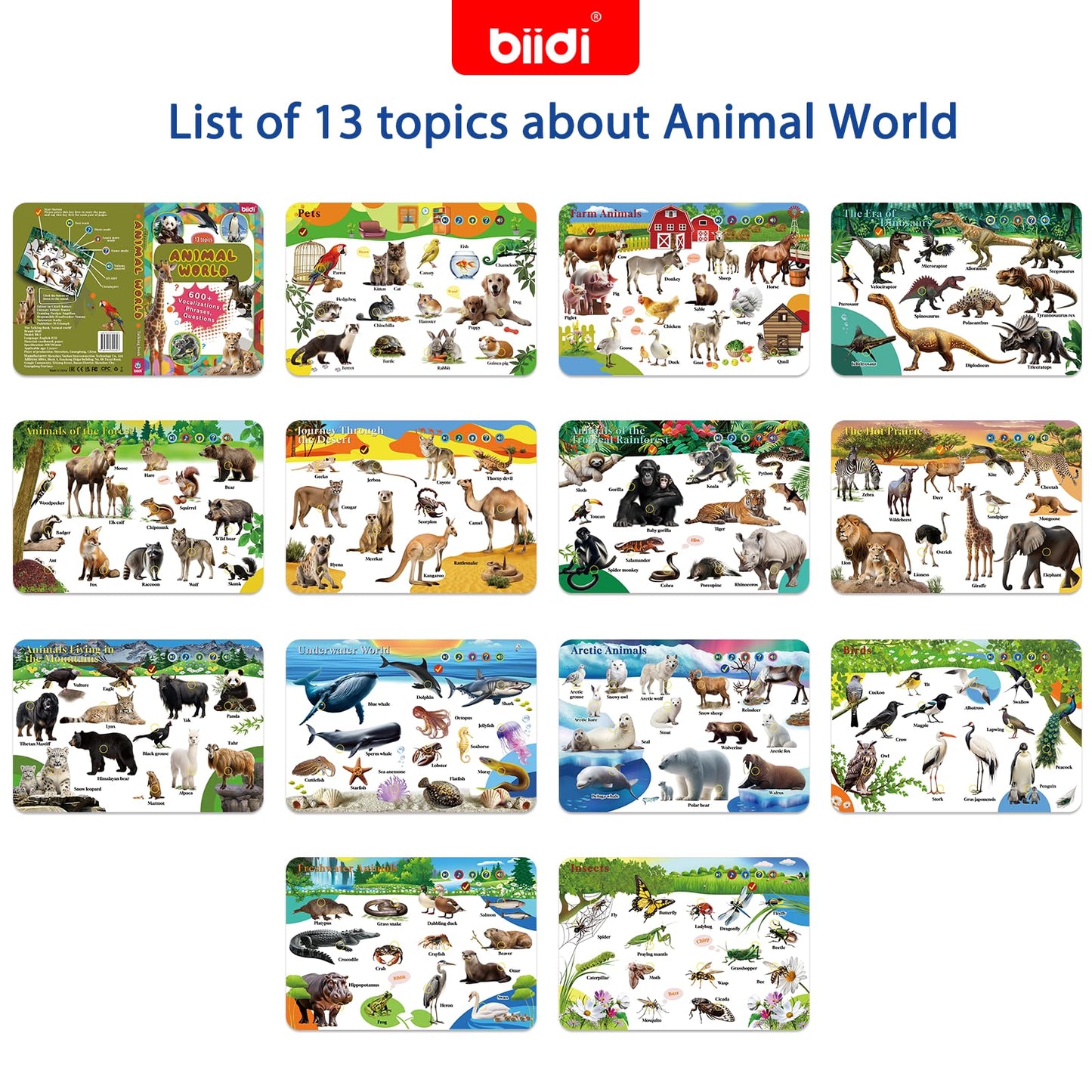 Biidi English Interactive Sound Book for Toddlers | 600+ Sounds, 171 Animals, 4 Modes, Screen-Free Learning Toy