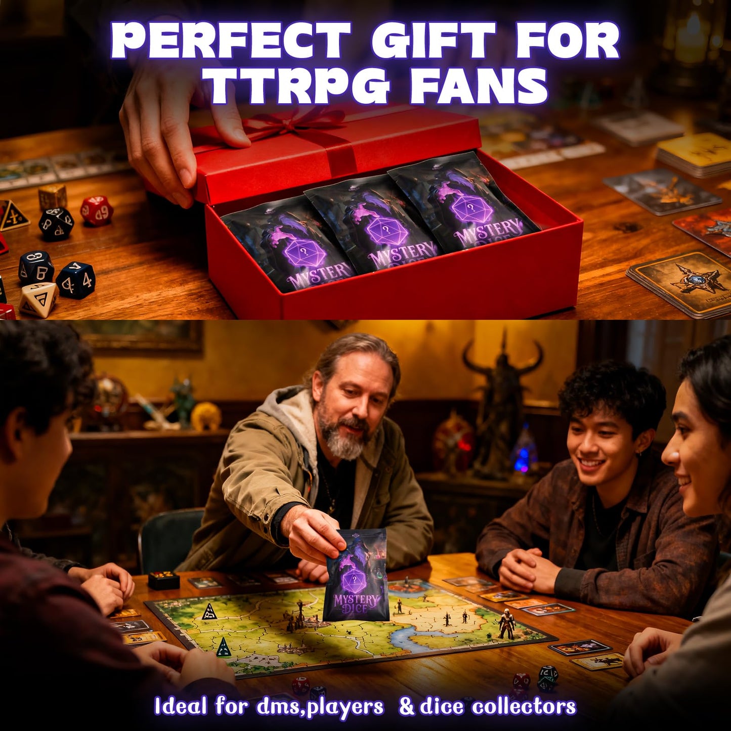 DND Mystery Dice Bundle – 6 Blind Bags with 7 Dice, Coins & Pin | BiiSaa
