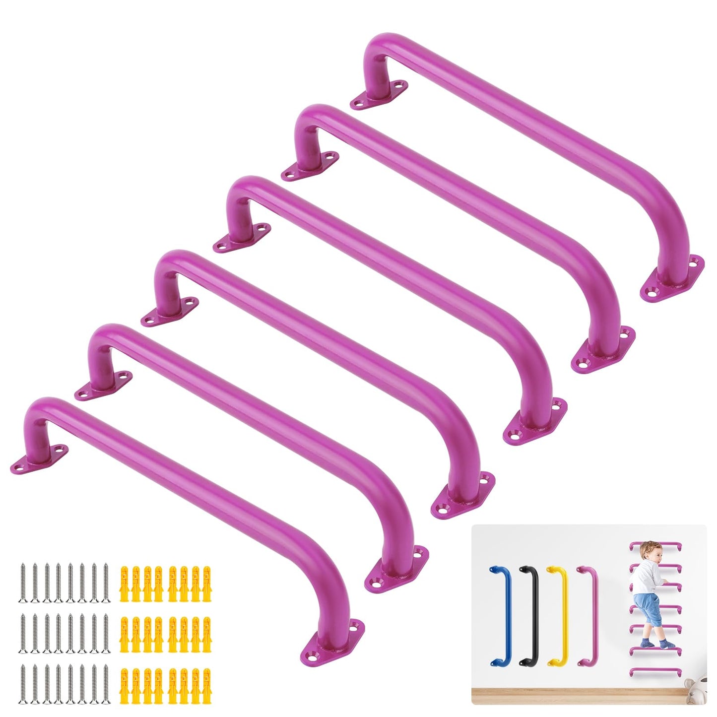 BiJun Pink 17-Inch Metal Playground Handles Set of 6 for Indoor Outdoor Play