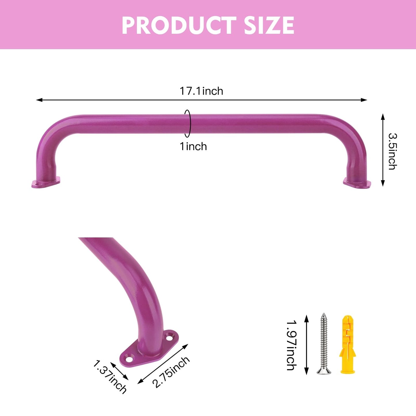 BiJun Pink 17-Inch Metal Playground Handles Set of 6 for Indoor Outdoor Play