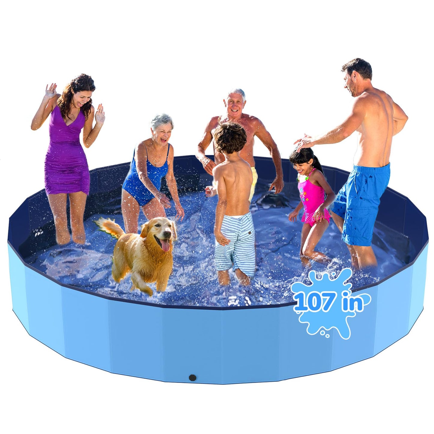 Bilibara 107'' Foldable Dog Pool – Heavy-Duty, Non-Slip Pet Wading Pool