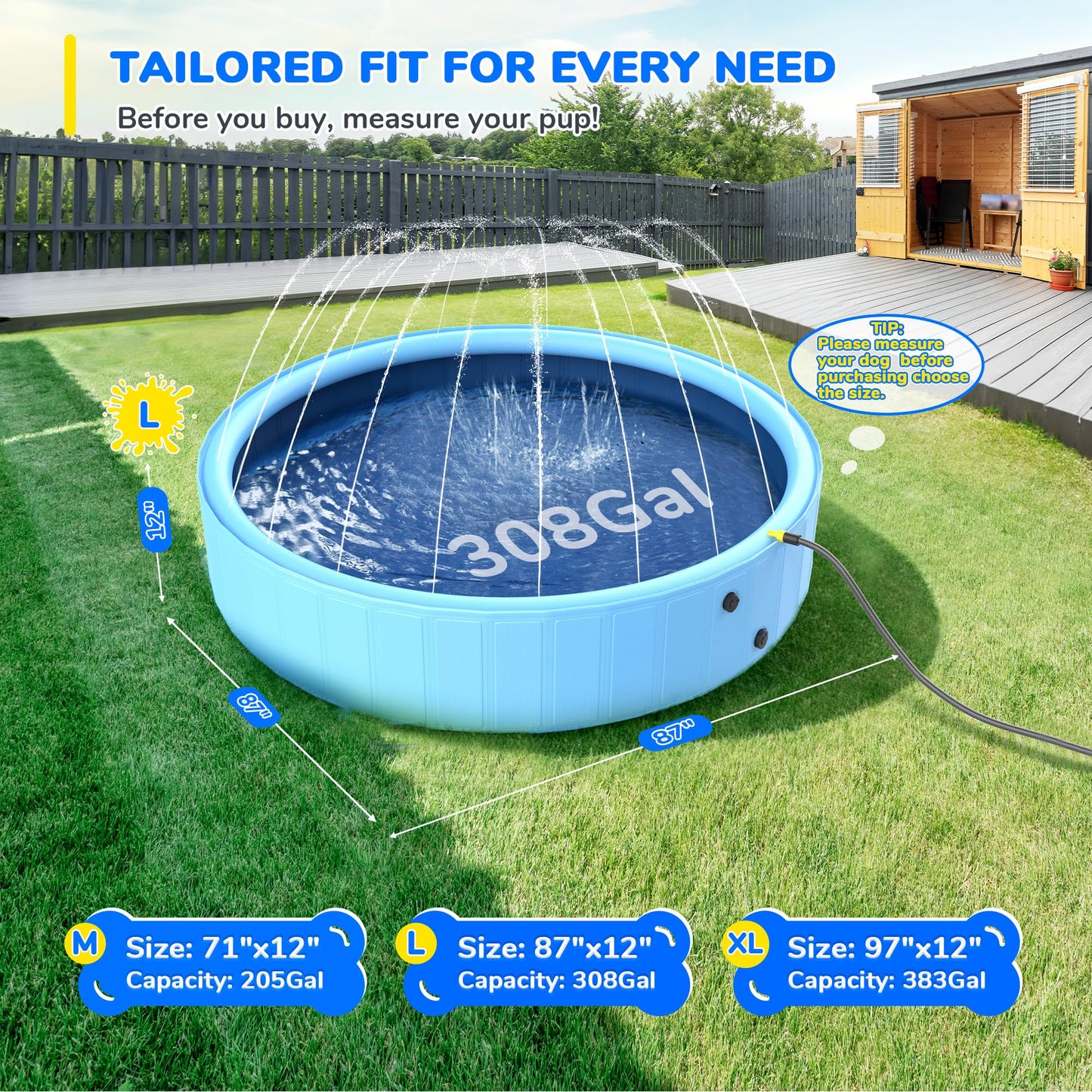 Bilibara 87-inch Foldable Dog Pool & Sprinkler — Non-Slip, Durable Backyard Splash Pad