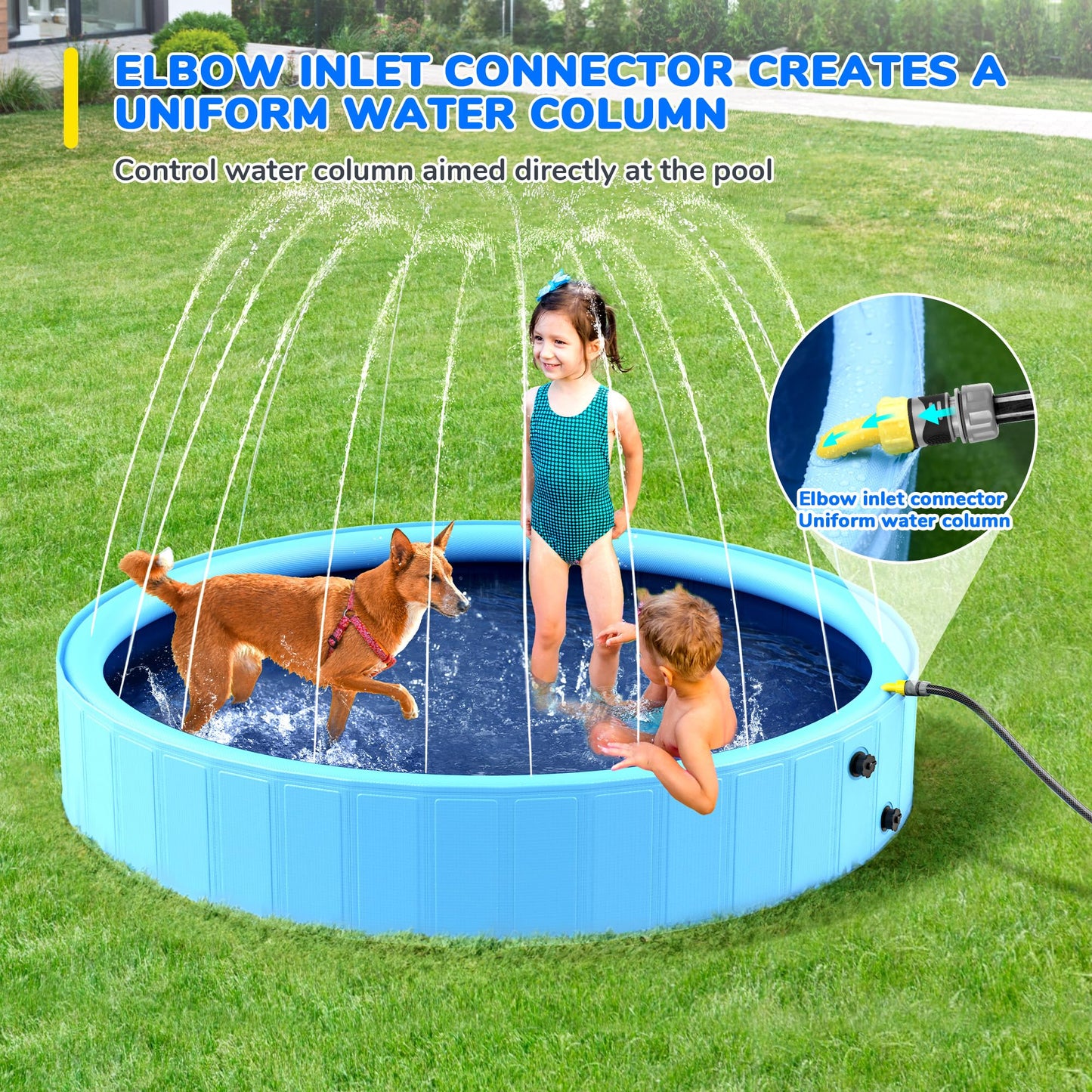 Bilibara 87-inch Foldable Dog Pool & Sprinkler — Non-Slip, Durable Backyard Splash Pad