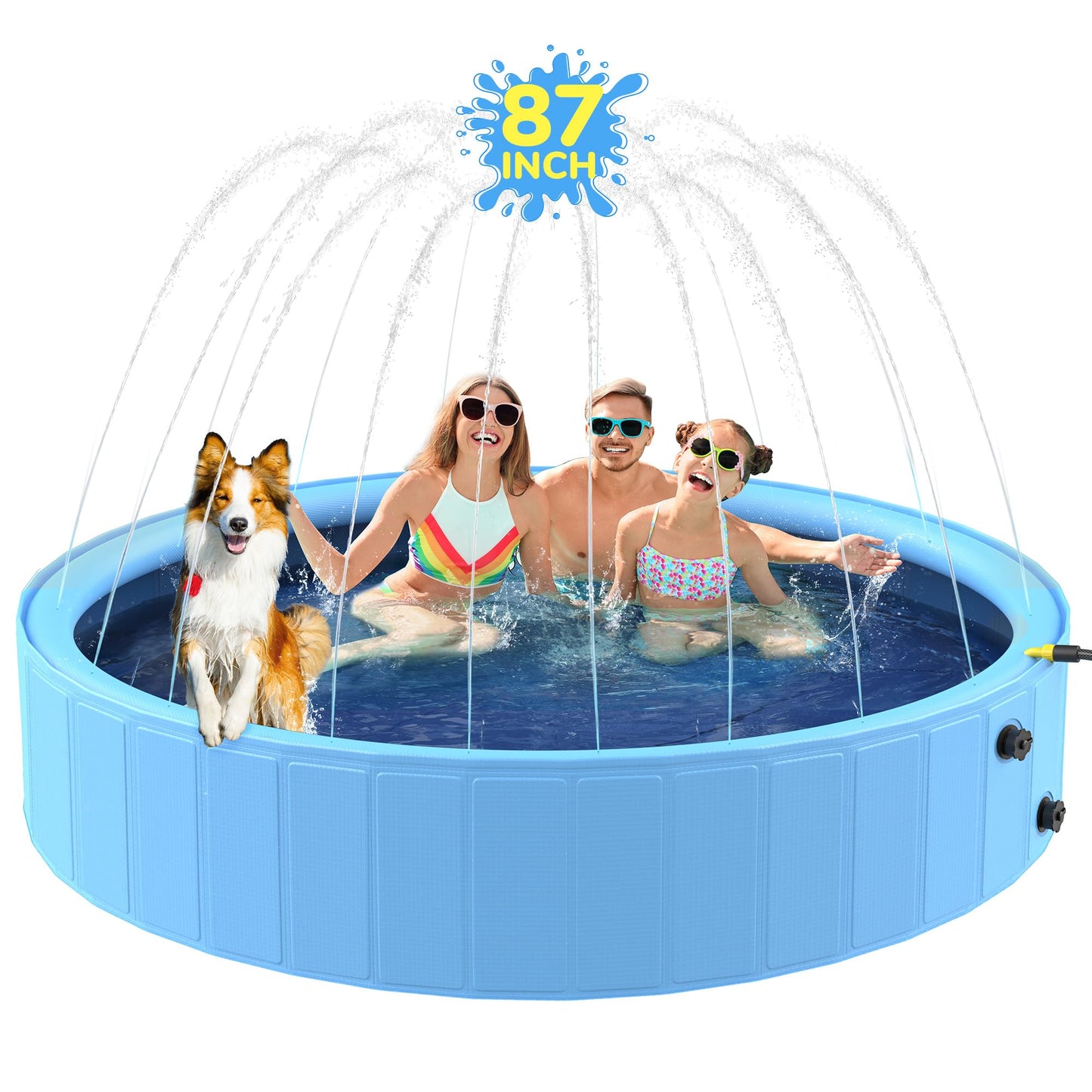 Bilibara 87-inch Foldable Dog Pool & Sprinkler — Non-Slip, Durable Backyard Splash Pad