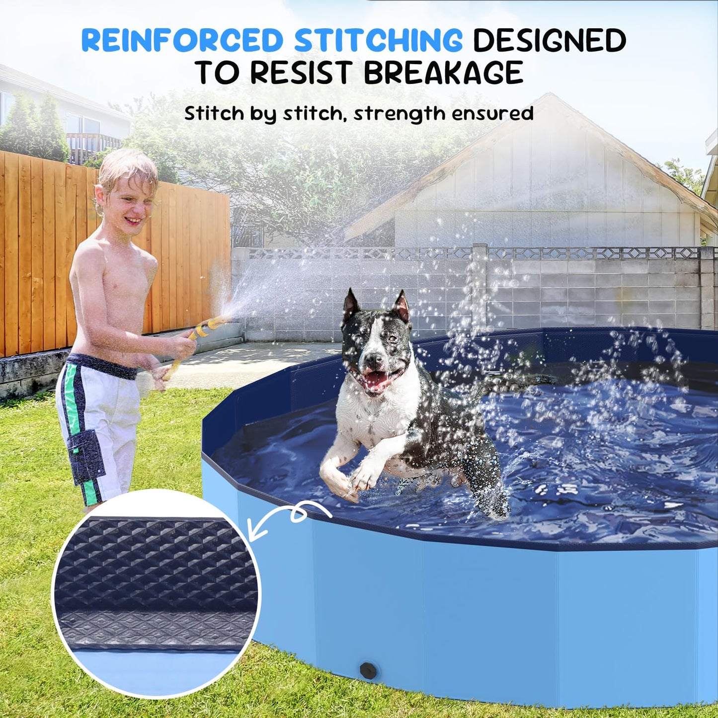 Bilibara 107'' Foldable Dog Pool – Heavy-Duty, Non-Slip Pet Wading Pool