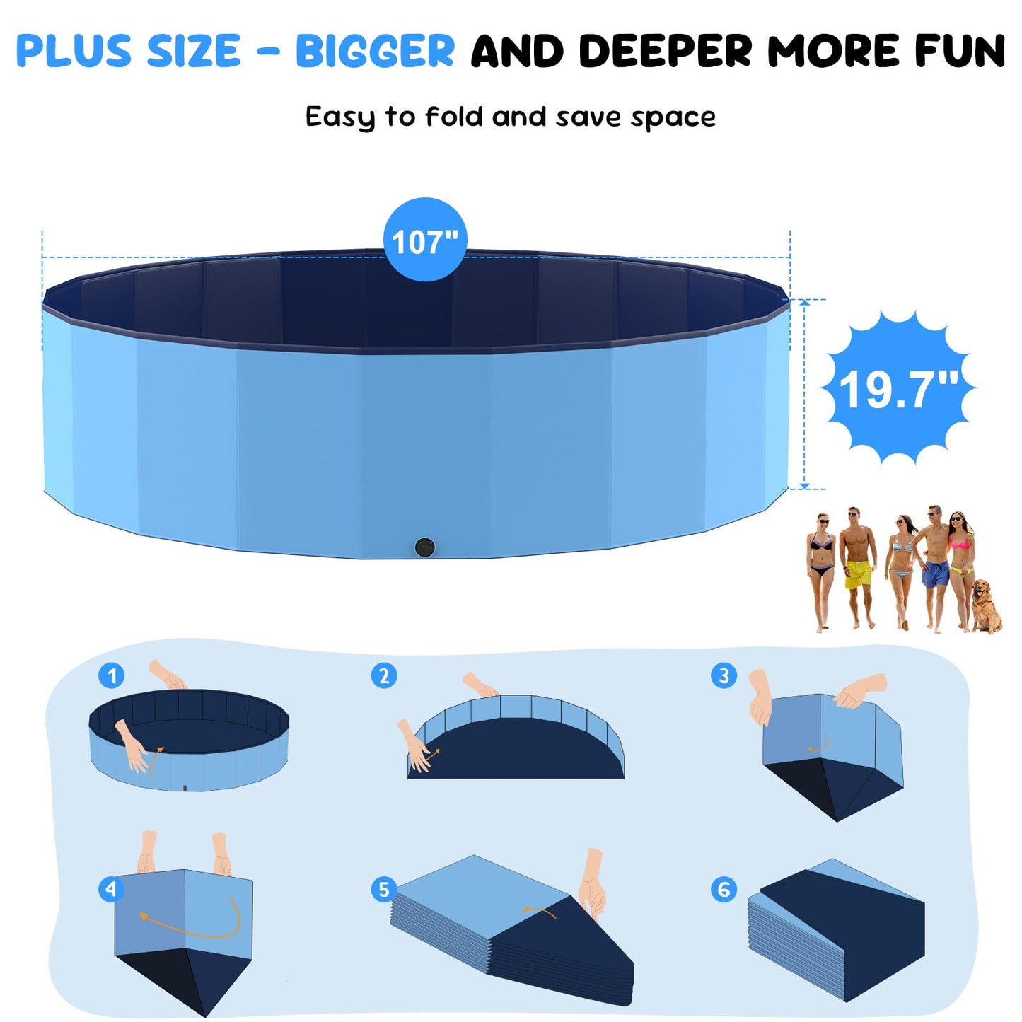 Bilibara 107'' Foldable Dog Pool – Heavy-Duty, Non-Slip Pet Wading Pool