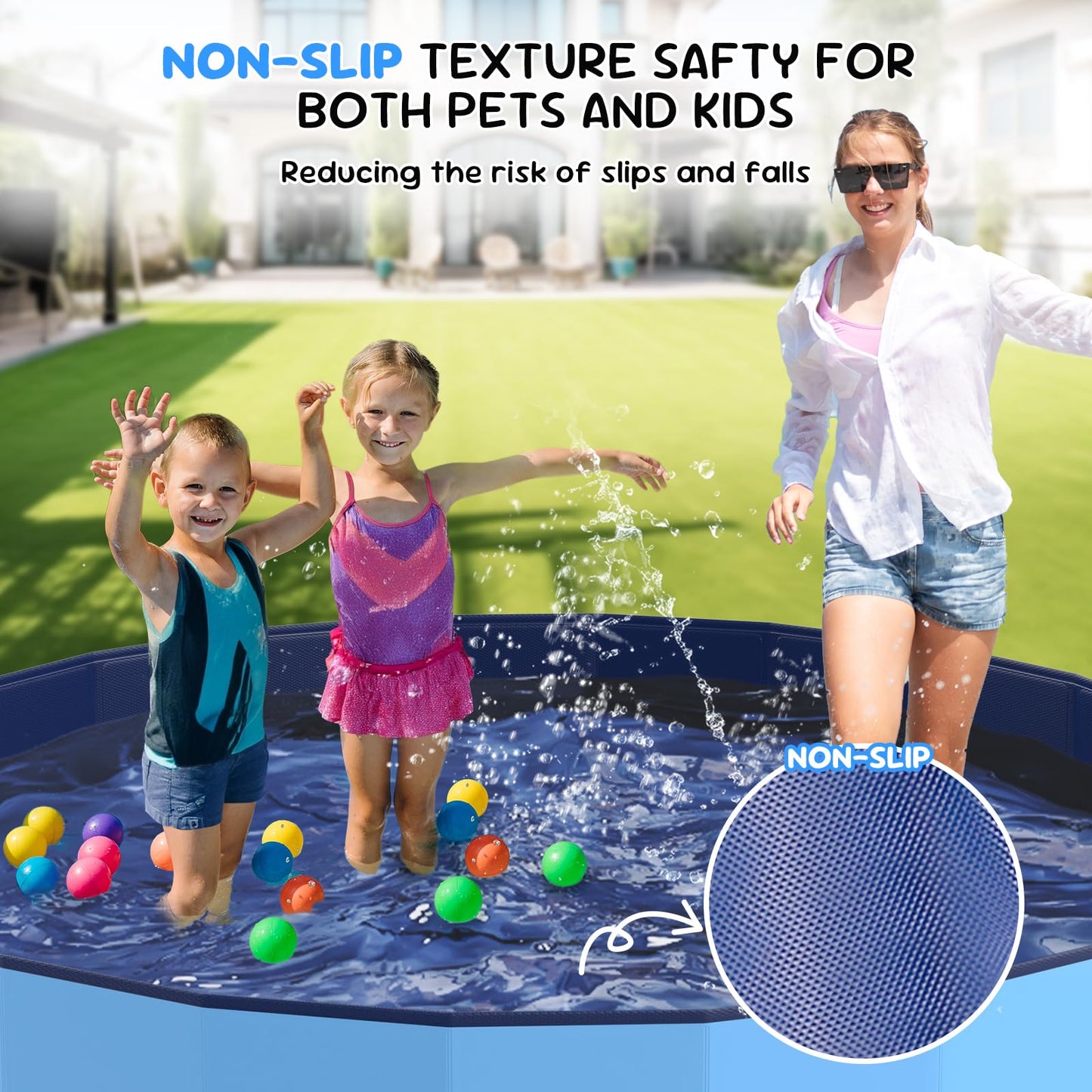 Bilibara 107'' Foldable Dog Pool – Heavy-Duty, Non-Slip Pet Wading Pool