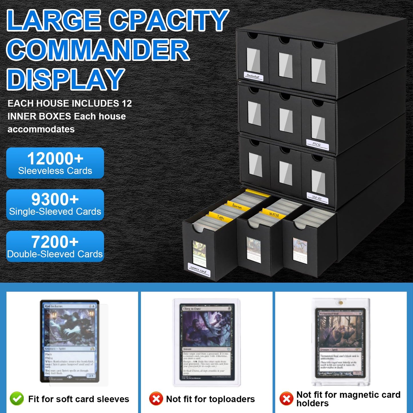 BILIPLE 12000+ Trading Card Storage Box – 12 Boxes, 48 Dividers, Labels & Tapes