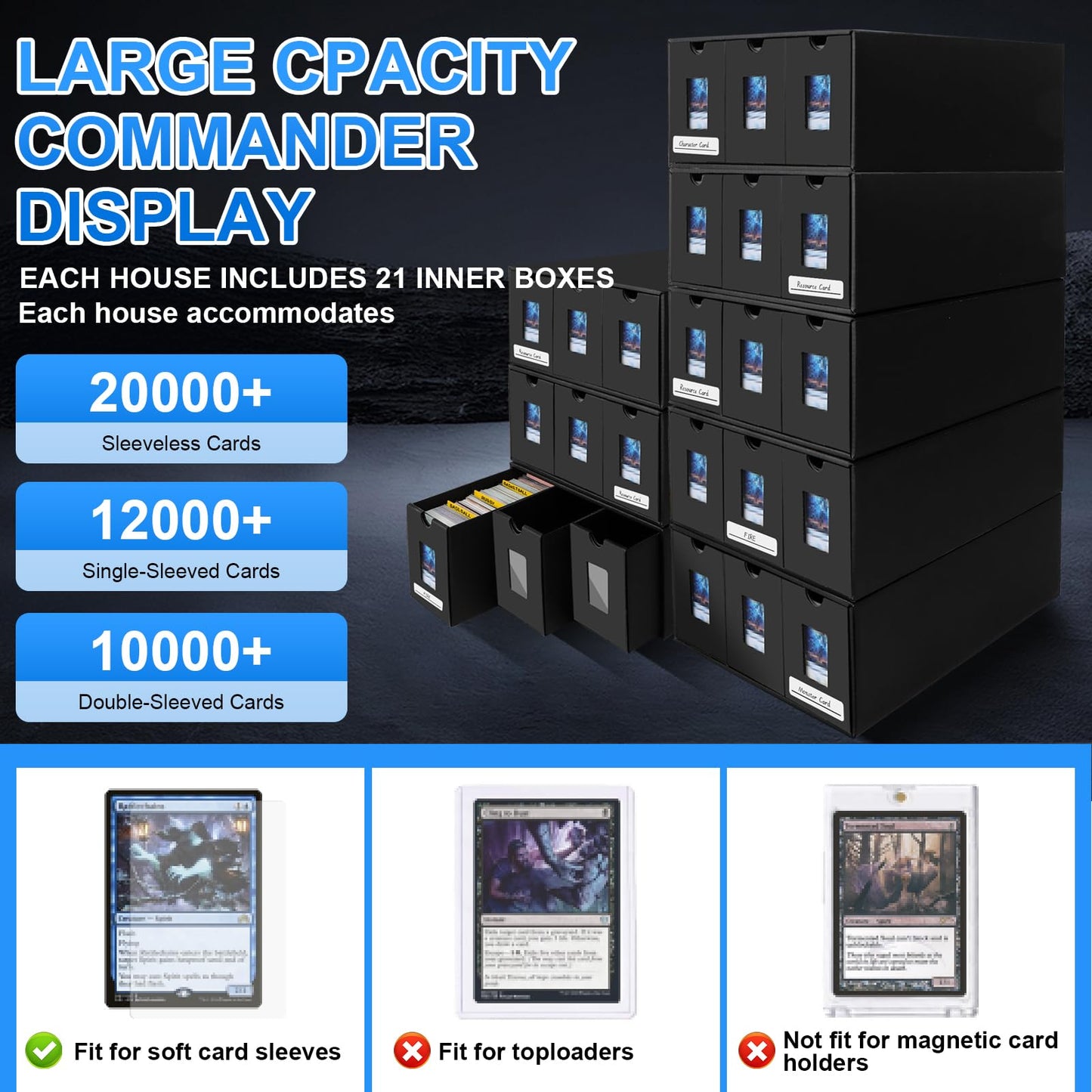 BILIPLE 21000+ Trading Card Storage Box for Commander Display – Large Capacity Card Organizer