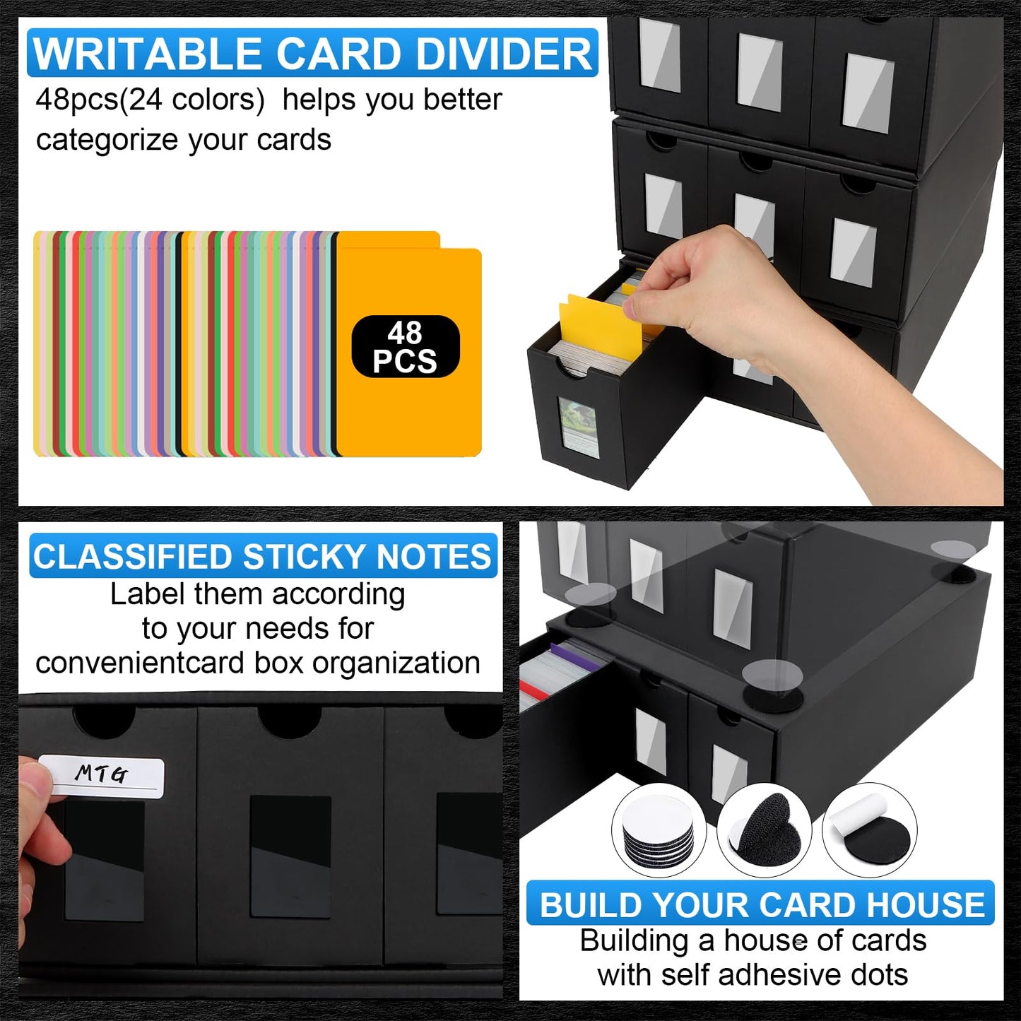 BILIPLE 12000+ Trading Card Storage Box – 12 Boxes, 48 Dividers, Labels & Tapes