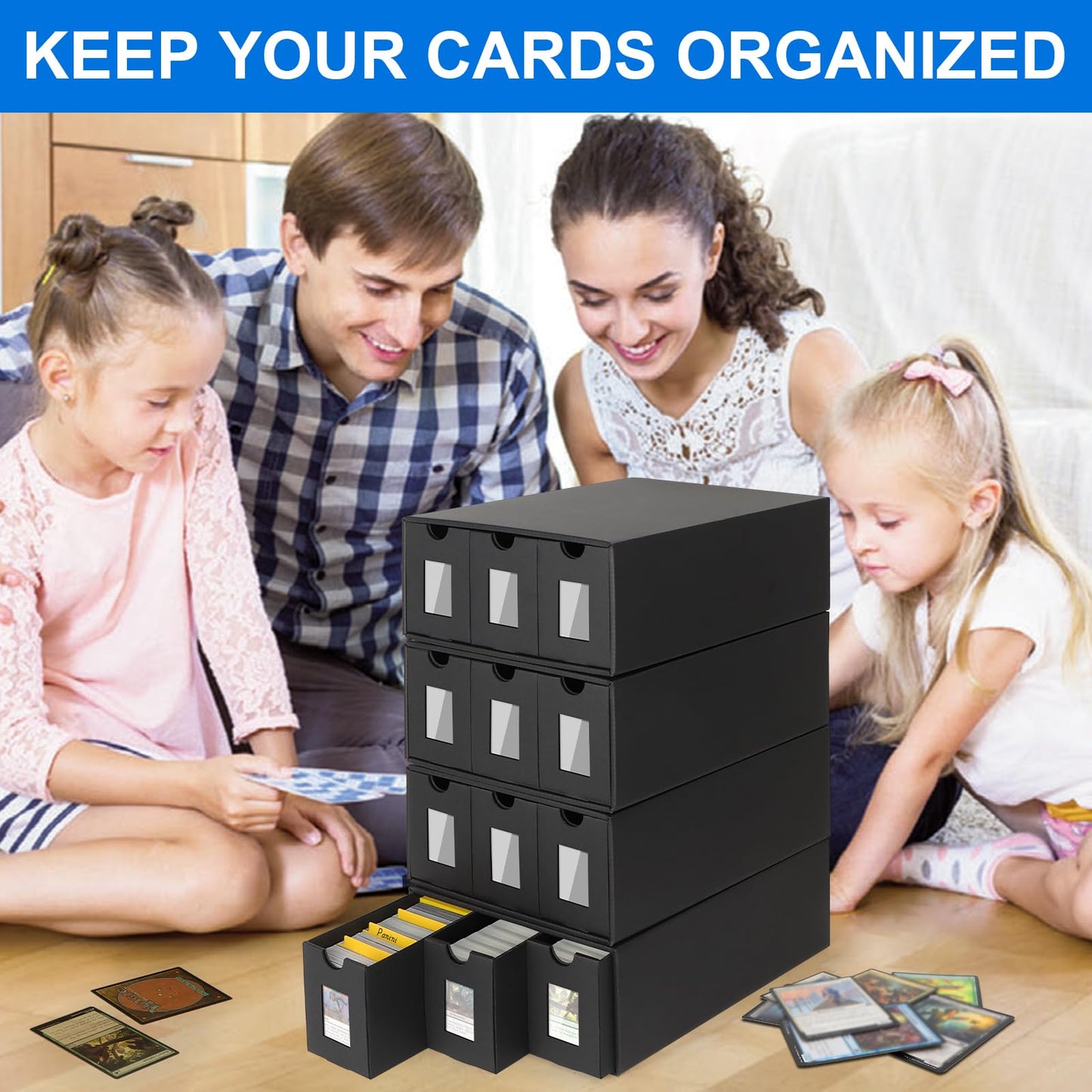BILIPLE 12000+ Trading Card Storage Box – 12 Boxes, 48 Dividers, Labels & Tapes