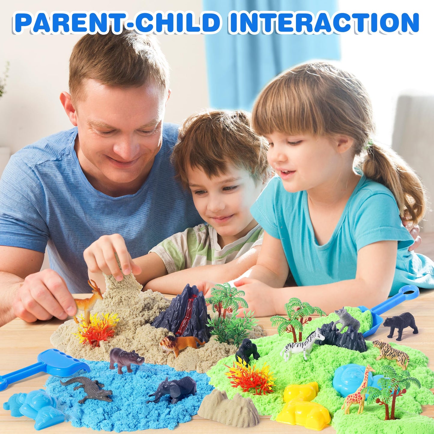 Billeeit Animal Sensory Bin – 35pc Zoo Map Kit, 2.2lb Moldable Sand