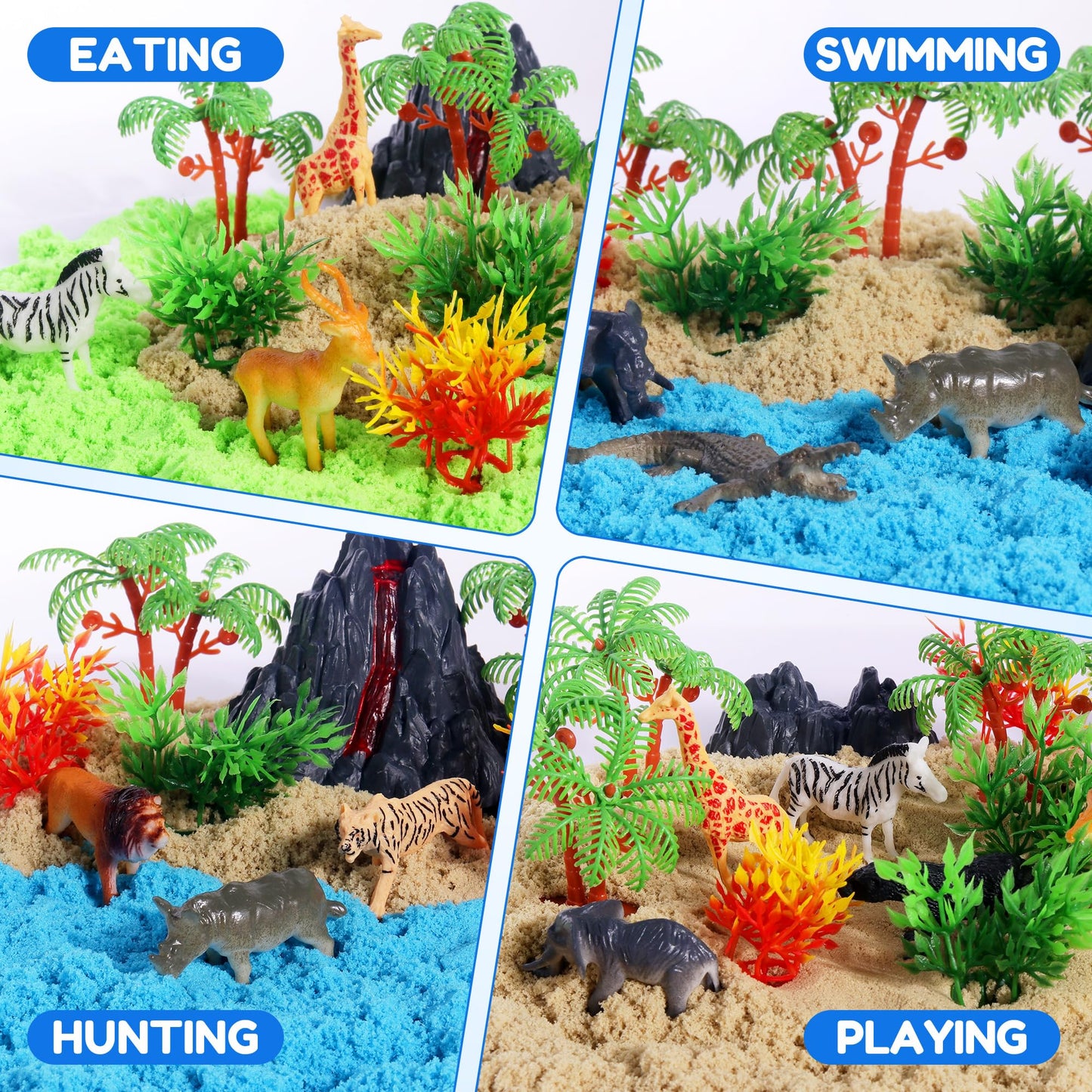 Billeeit Animal Sensory Bin – 35pc Zoo Map Kit, 2.2lb Moldable Sand
