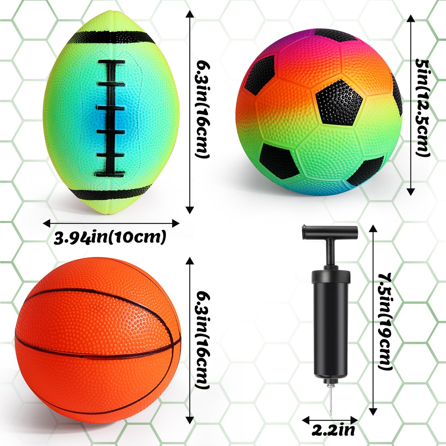 Billeeit Small Sports Balls for Toddlers – 6-Pack 5-Inch Football, Basketball & Soccer with Pump