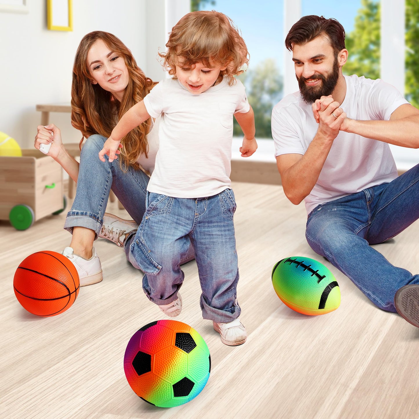 Billeeit Small Sports Balls for Toddlers – 6-Pack 5-Inch Football, Basketball & Soccer with Pump