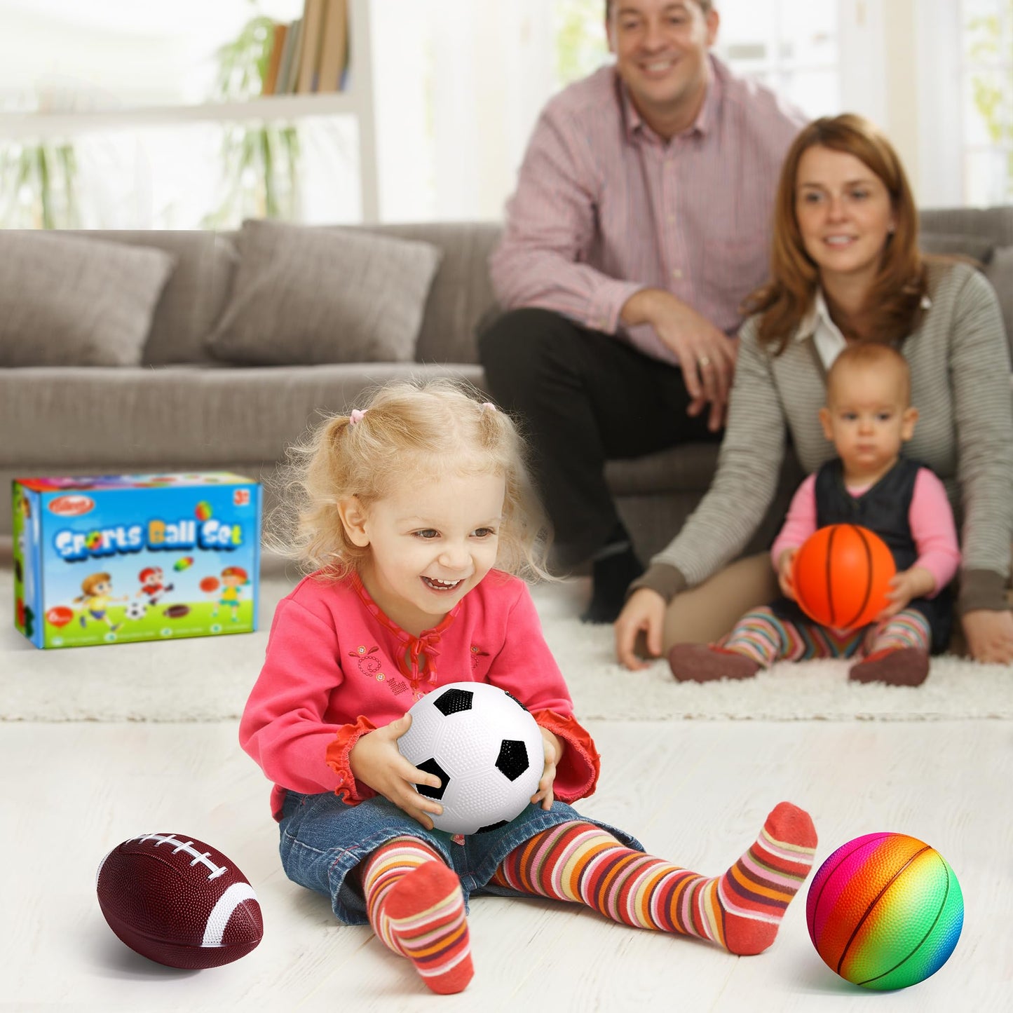 Billeeit Small Sports Balls for Toddlers – 6-Pack 5-Inch Football, Basketball & Soccer with Pump