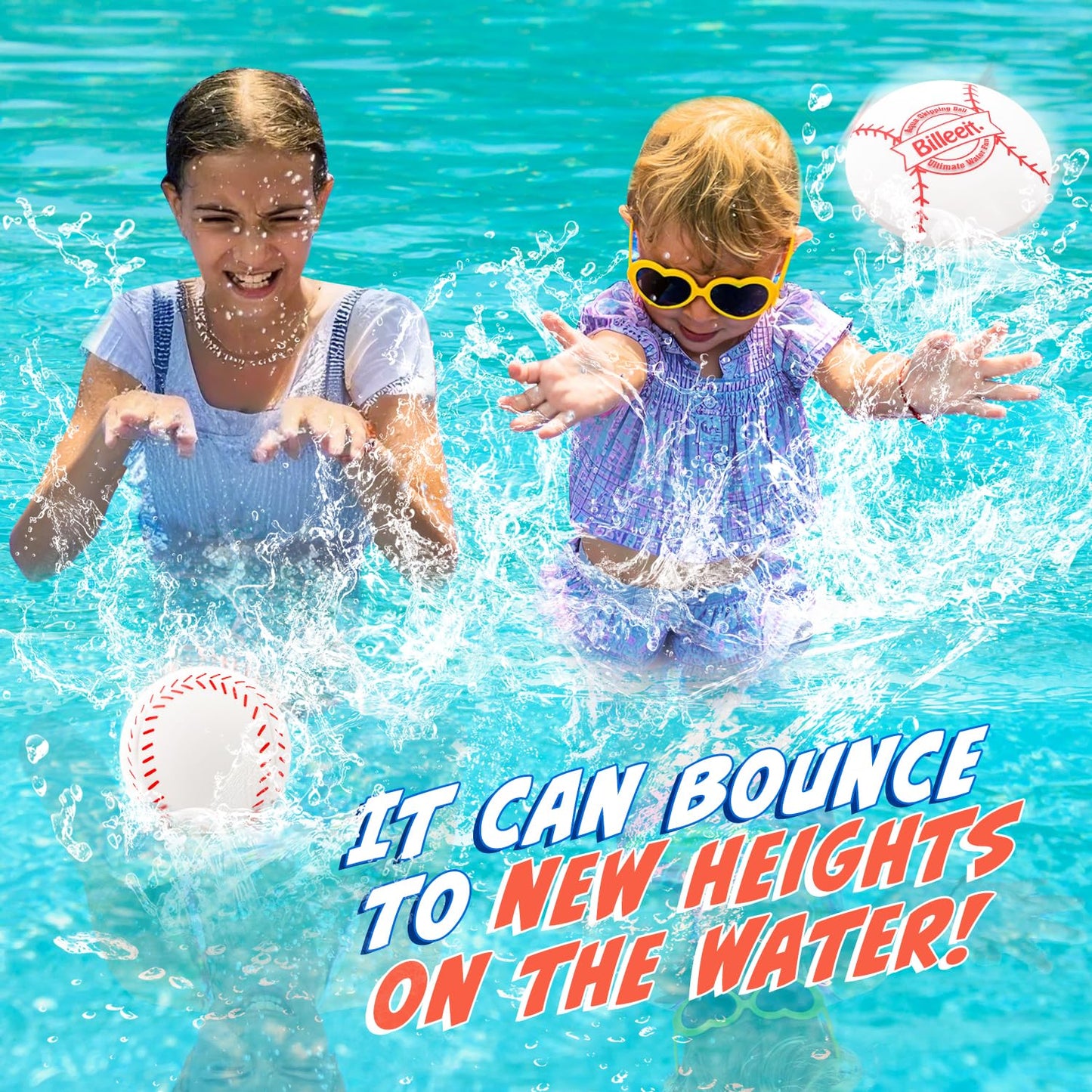 Billeeit Water Skipping Balls – 4 Pcs Baseball Theme Pool Toys for Kids and Adults