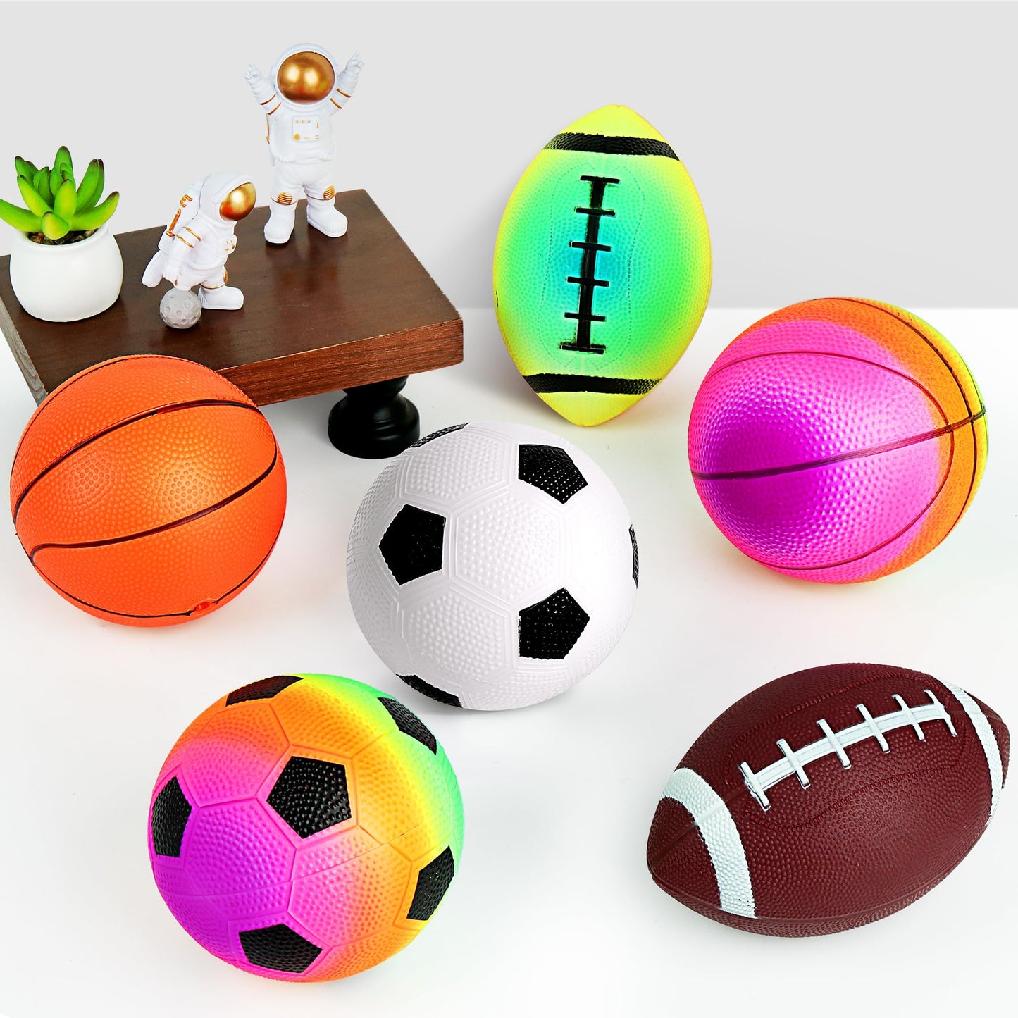 Billeeit Small Sports Balls for Toddlers – 6-Pack 5-Inch Football, Basketball & Soccer with Pump