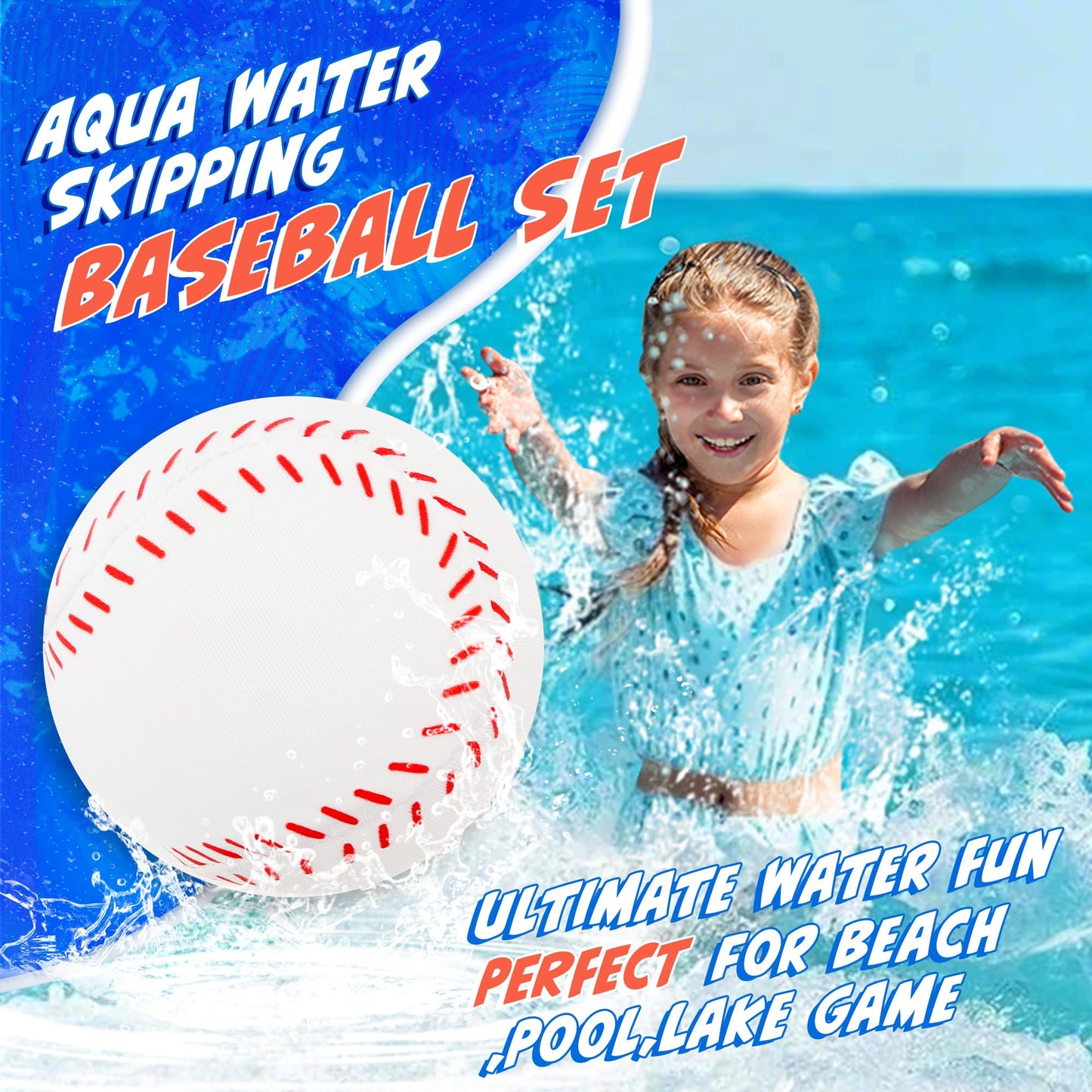 Billeeit Water Skipping Balls – 4 Pcs Baseball Theme Pool Toys for Kids and Adults