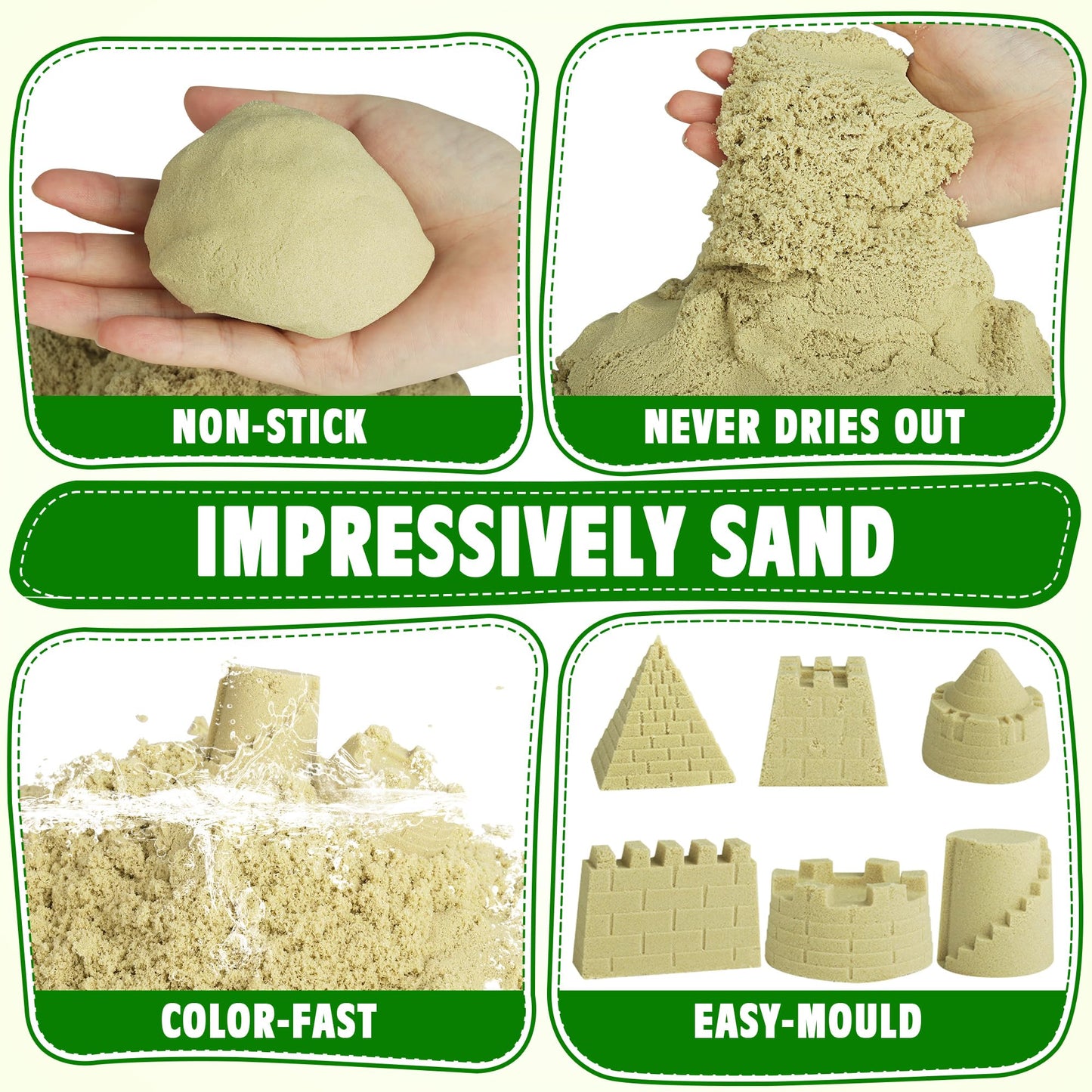 Billeeit Sand Construction Kit – Foldable Sandbox & 2.2lb Moldable Sand, 36-Pc Truck Play Set