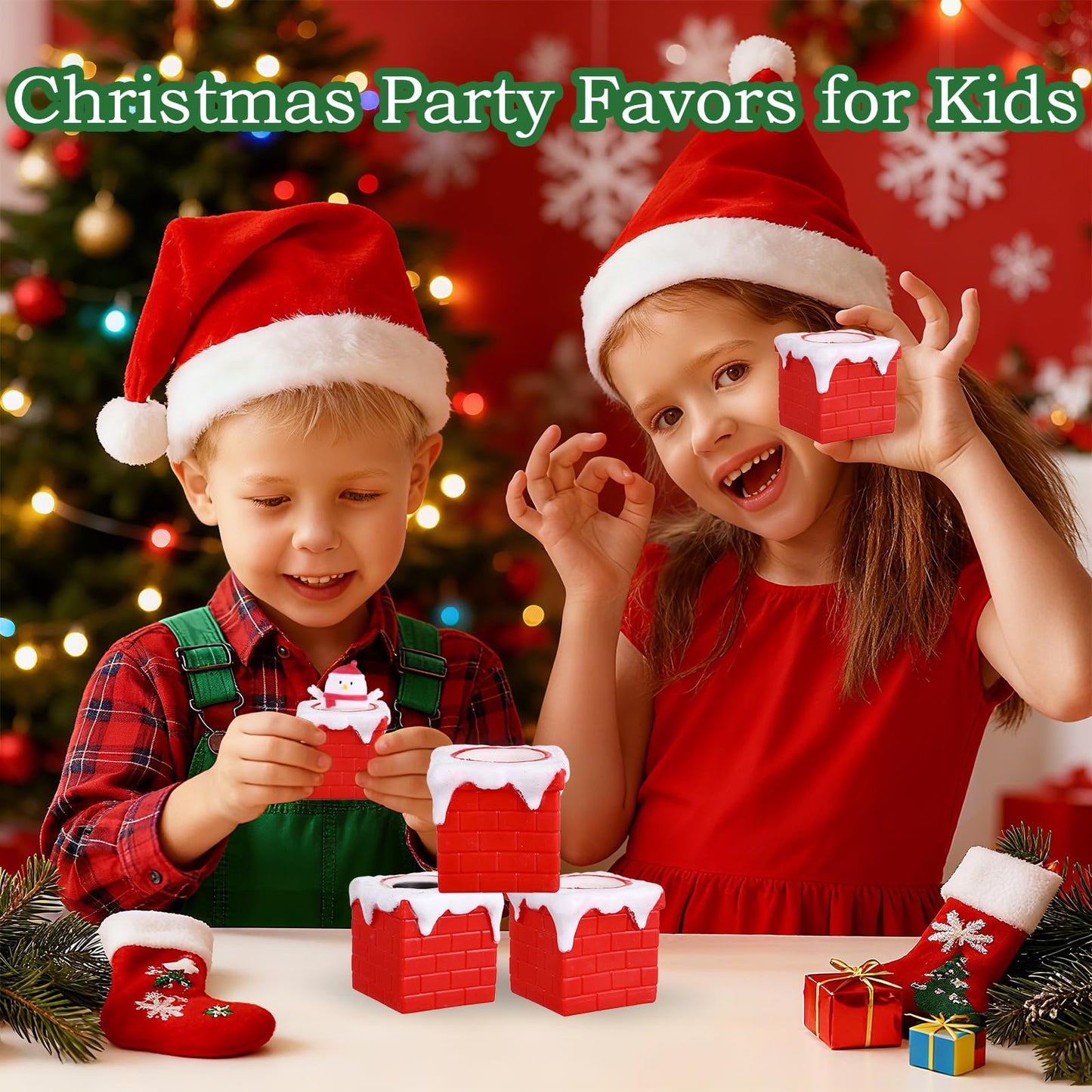 BILLMOSS 4 Pack Christmas Chimney Squishy Toys - Pop Up Heads, Stocking Stuffers & Party Favors