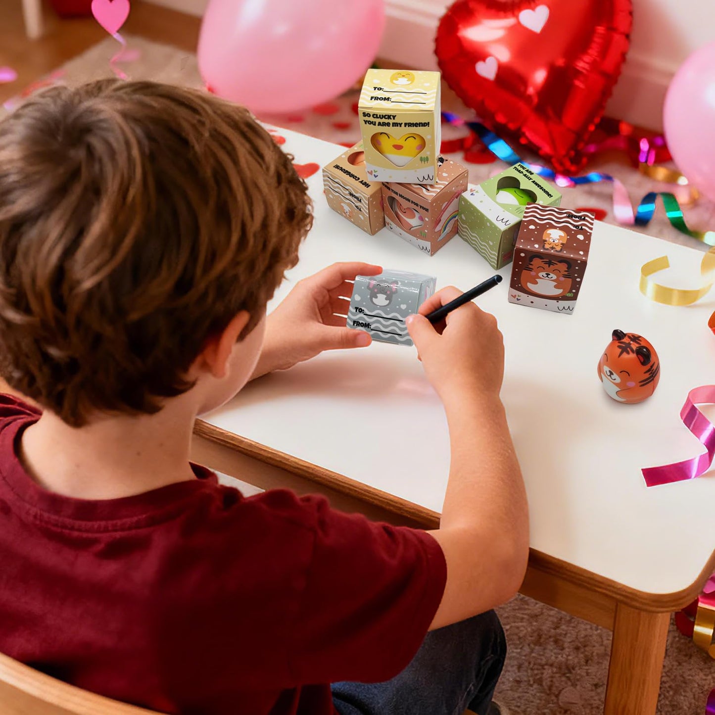 BILLMOSS Valentines Day Gifts for Kids – 24-Pack Prefilled Animal Squishy Boxes