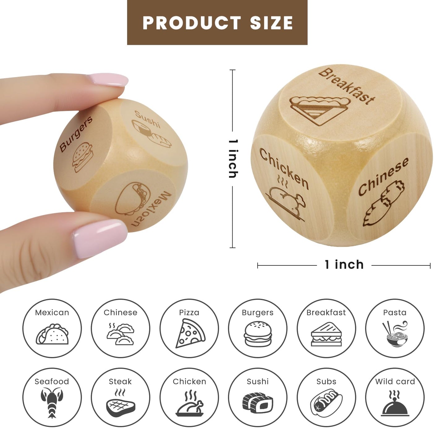 Bilywey 2 Pcs Wood Dice for Food Decision Games – Date Night Dice for Couples