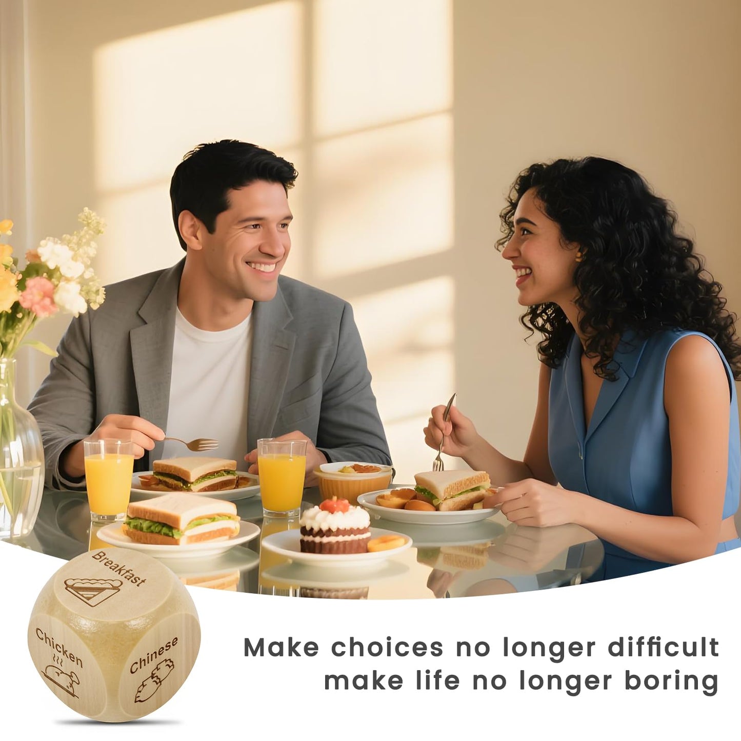 Bilywey 2 Pcs Wood Dice for Food Decision Games – Date Night Dice for Couples