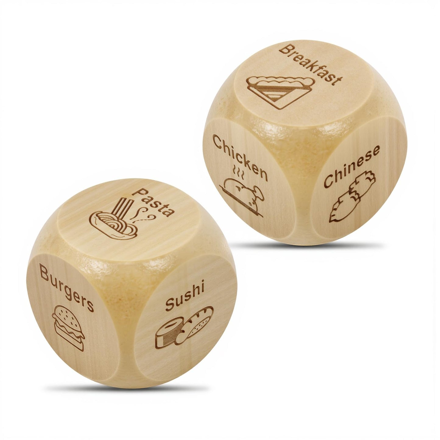 Bilywey 2 Pcs Wood Dice for Food Decision Games – Date Night Dice for Couples