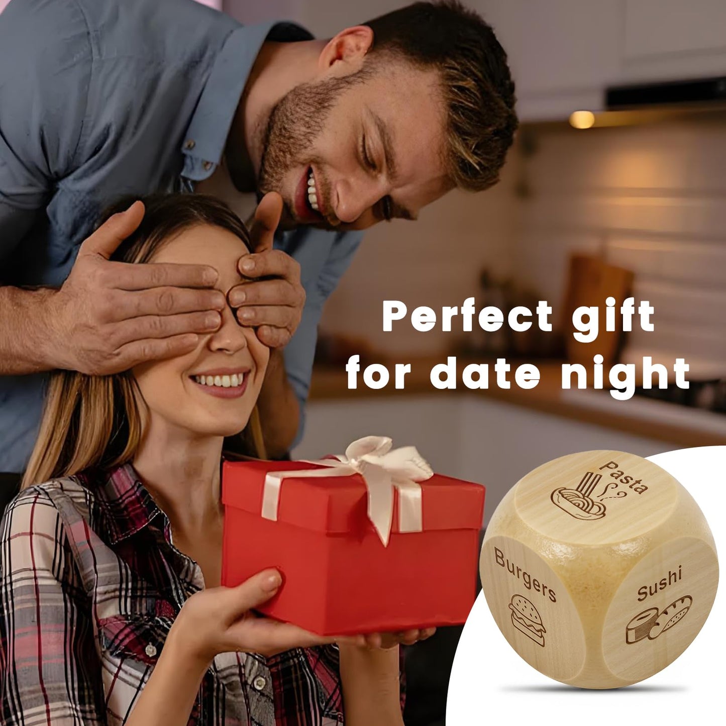 Bilywey 2 Pcs Wood Dice for Food Decision Games – Date Night Dice for Couples