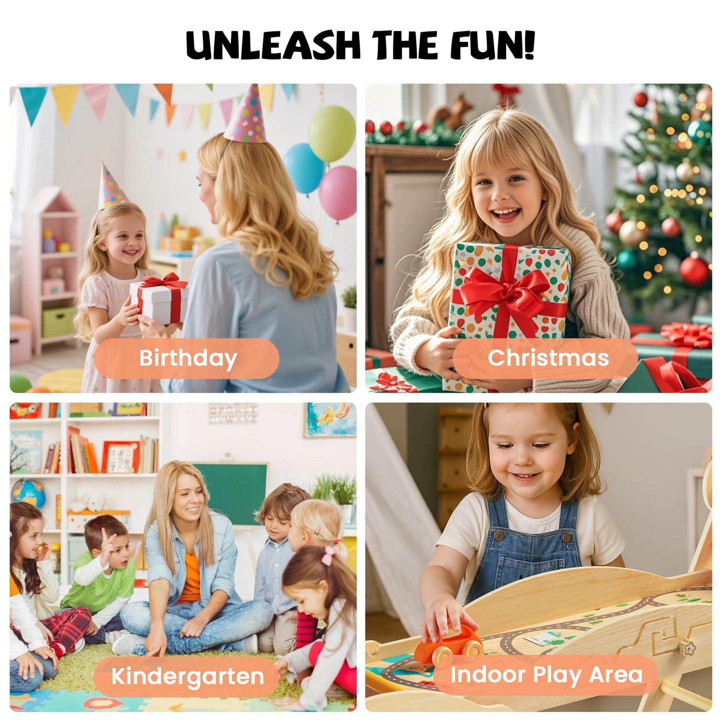 Bimomiki Pikler Triangle 10-in-1 Climber with Cushion | Foldable Indoor Montessori Toy (Sahara Sunset)