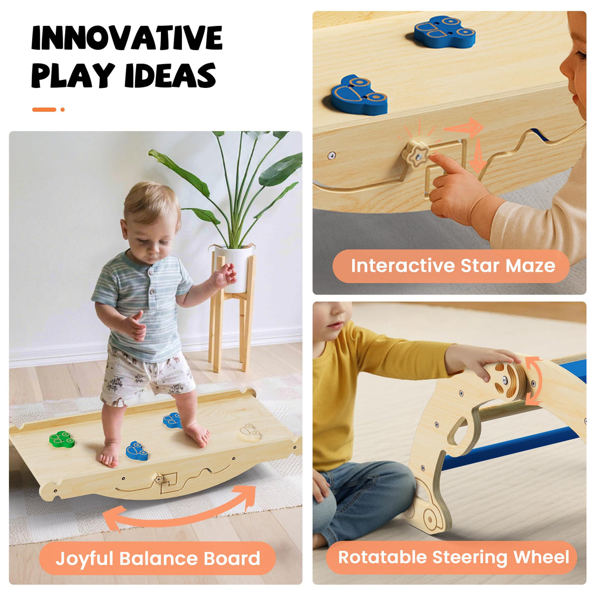 Bimomiki Pikler Triangle Climbing Set with Cushion – 10-in-1 Montessori Indoor Play Gym (Glacier Lake)